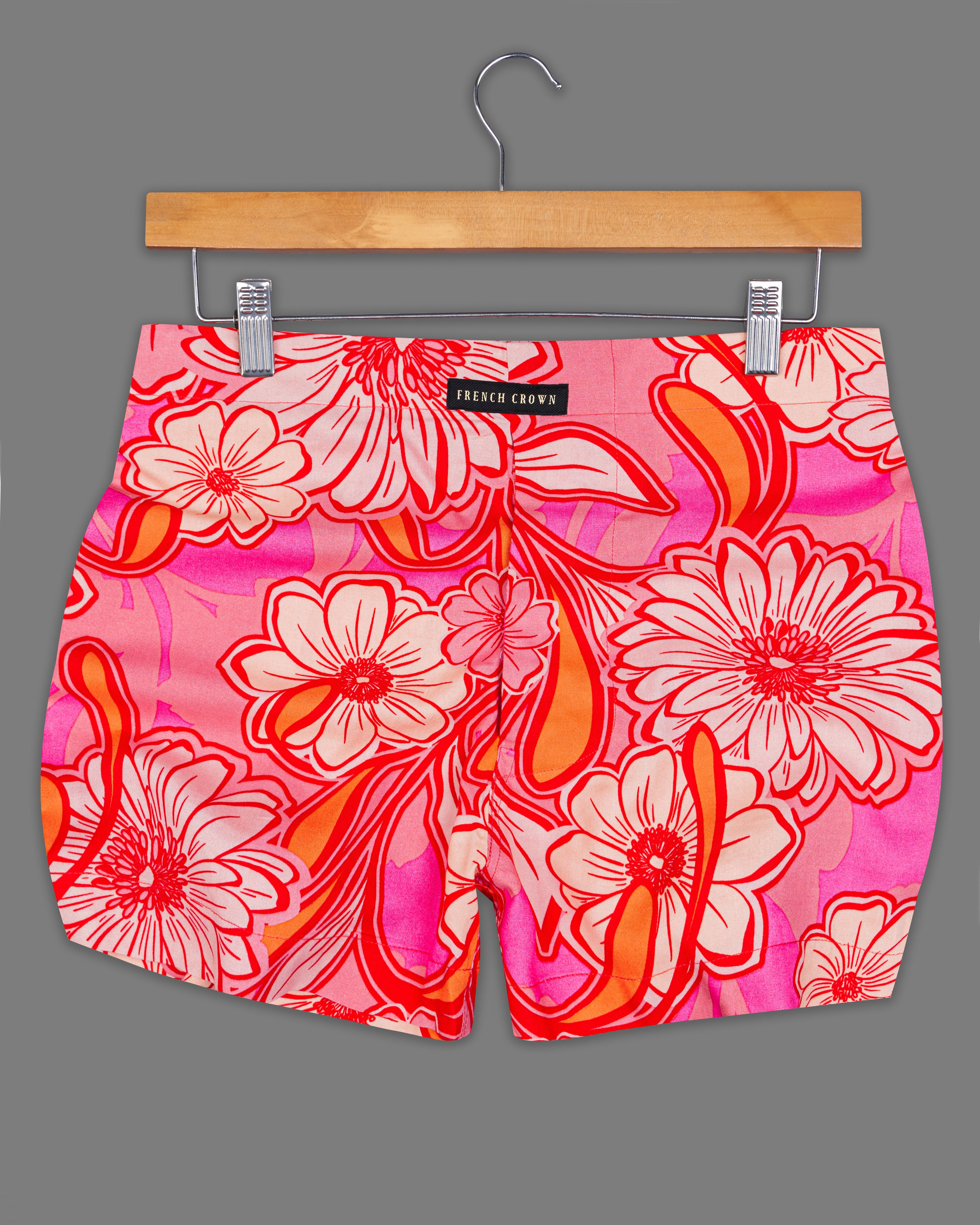 Beauty Bush Beige and Rudy Red Floral Printed Premium Cotton Boxers BX478-28, BX478-30, BX478-32, BX478-34, BX478-36, BX478-38, BX478-40, BX478-42, BX478-44