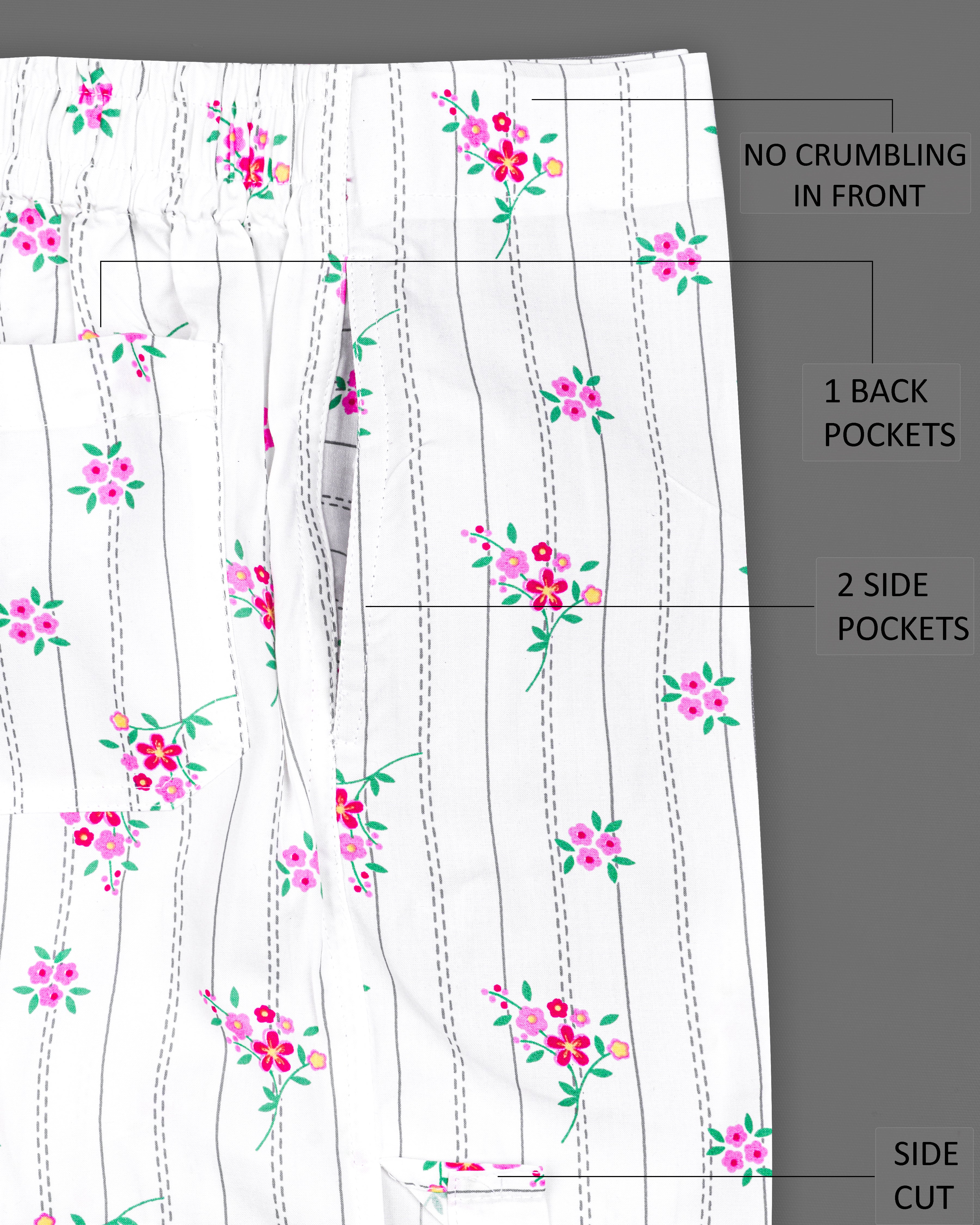 Bright white Striped and Spring Bud Floral Printed Premium Cotton Boxers BX479-BX480-28, BX479-BX480-30, BX479-BX480-32, BX479-BX480-34, BX479-BX480-36, BX479-BX480-38, BX479-BX480-40, BX479-BX480-42, BX479-BX480-44