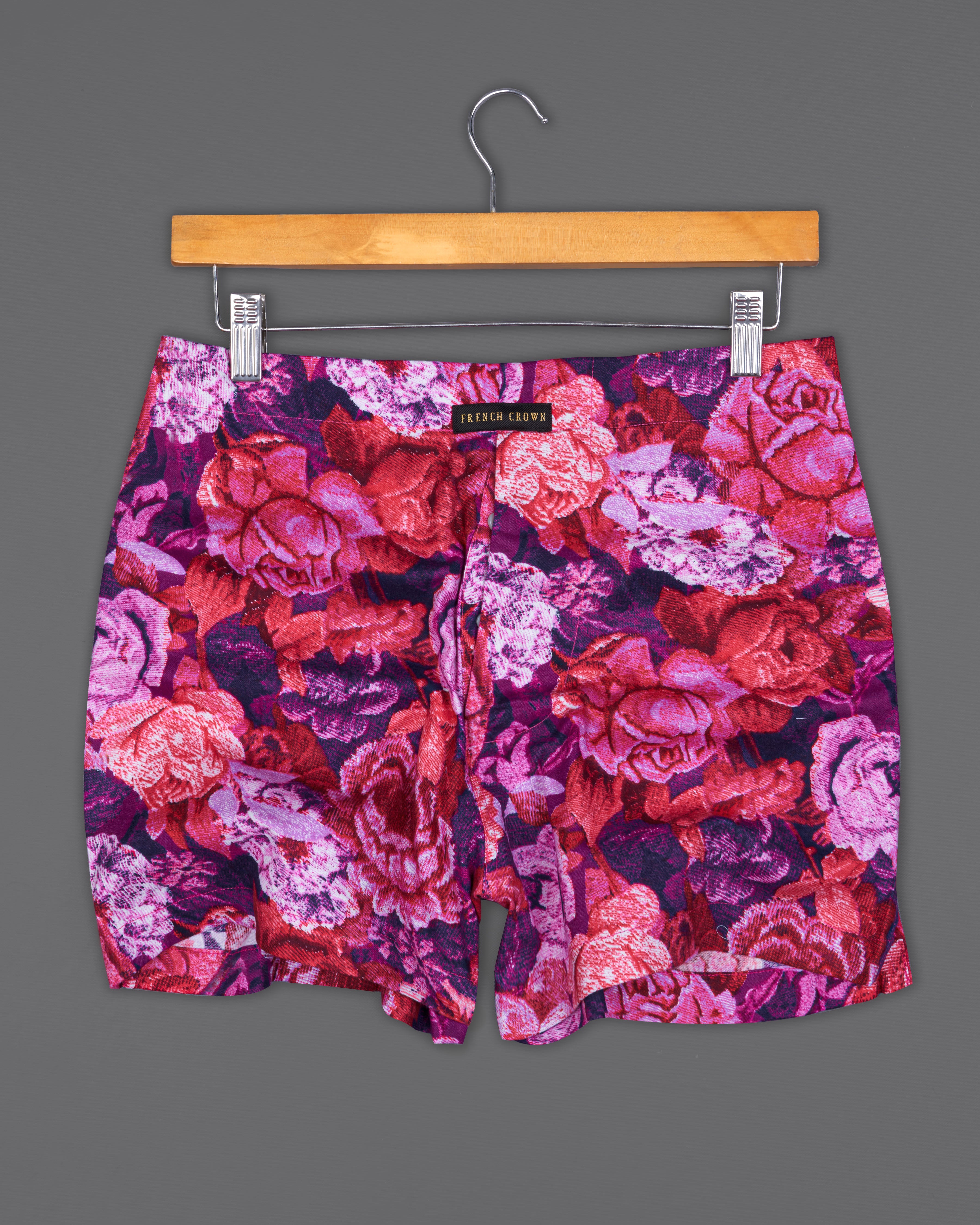 Bastille Purple with Deep Cerise Pink Rose Printed Twill Premium Cotton Boxers and Blossom Pink Striped Dobby Boxers BX485-BX486-28, BX485-BX486-30, BX485-BX486-32, BX485-BX486-34, BX485-BX486-36, BX485-BX486-38, BX485-BX486-40, BX485-BX486-42, BX485-BX486-44