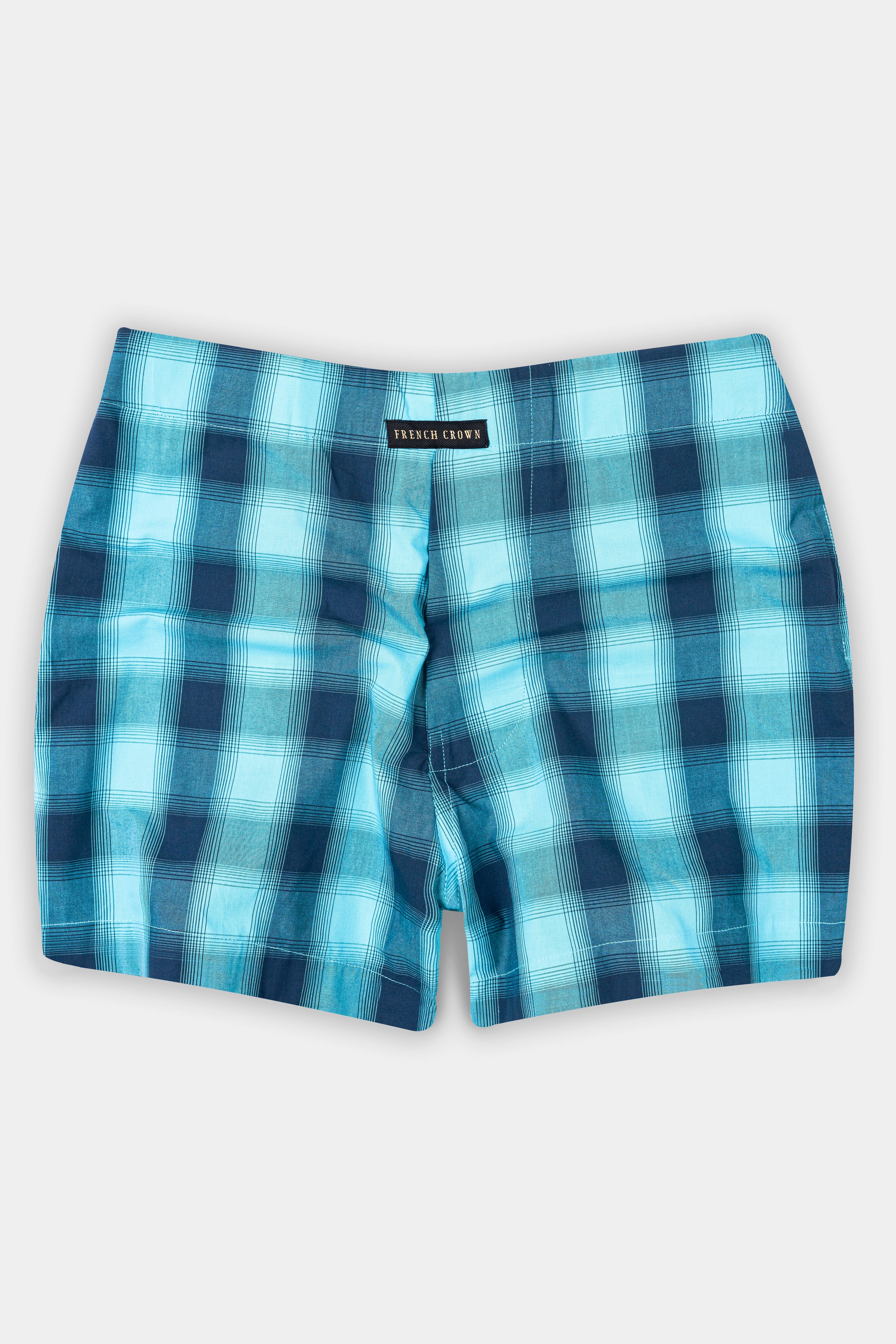 Bizzard Blue With Nile Blue Checkered Premium Cotton and Bud Peach With White Checkered Premium Tencel Boxers BX535-BX536-28, BX535-BX536-30, BX535-BX536-32, BX535-BX536-34, BX535-BX536-36, BX535-BX536-38, BX535-BX536-40, BX535-BX536-42, BX535-BX536-44