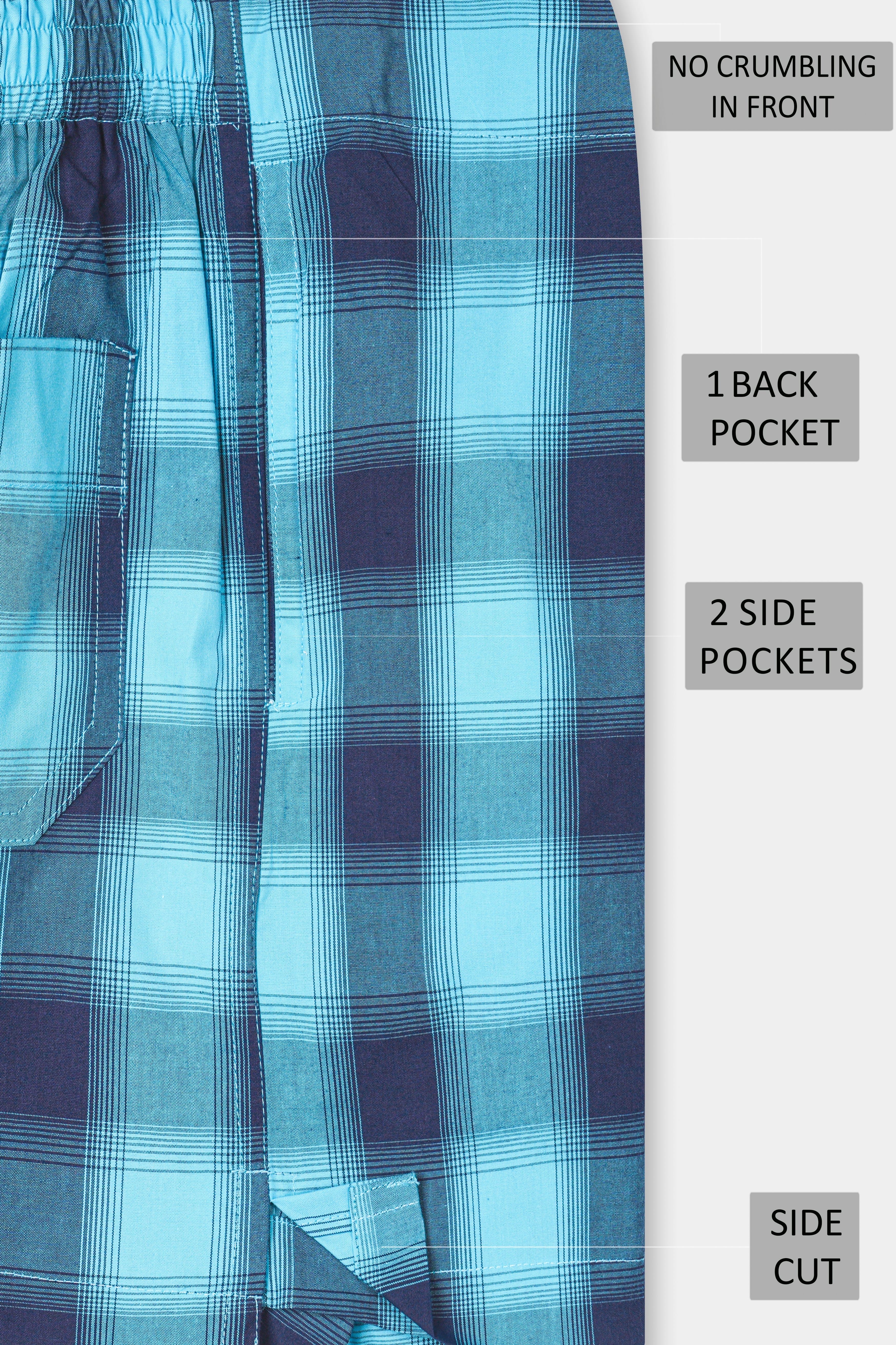 Bizzard Blue With Nile Blue Checkered Premium Cotton and Bud Peach With White Checkered Premium Tencel Boxers BX535-BX536-28, BX535-BX536-30, BX535-BX536-32, BX535-BX536-34, BX535-BX536-36, BX535-BX536-38, BX535-BX536-40, BX535-BX536-42, BX535-BX536-44