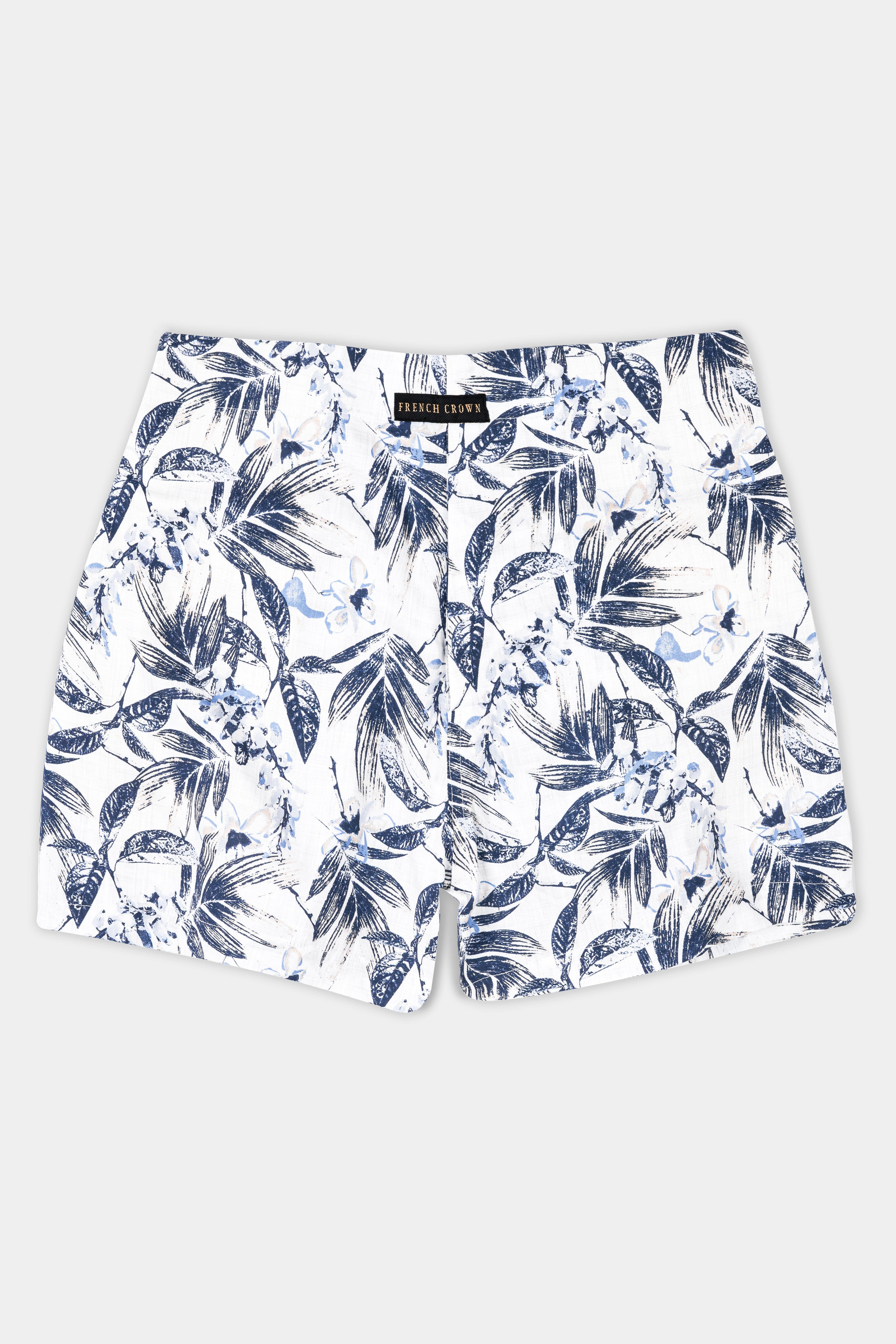 Glacier Blue With White Ditsy Printed Premium Tencel and Bright White with Rhino Blue Leaves Printed Dobby Textured Giza Cotton Boxers BX547-BX550-28, BX547-BX550-30, BX547-BX550-32, BX547-BX550-34, BX547-BX550-36, BX547-BX550-38, BX547-BX550-40, BX547-BX550-42, BX547-BX550-44
