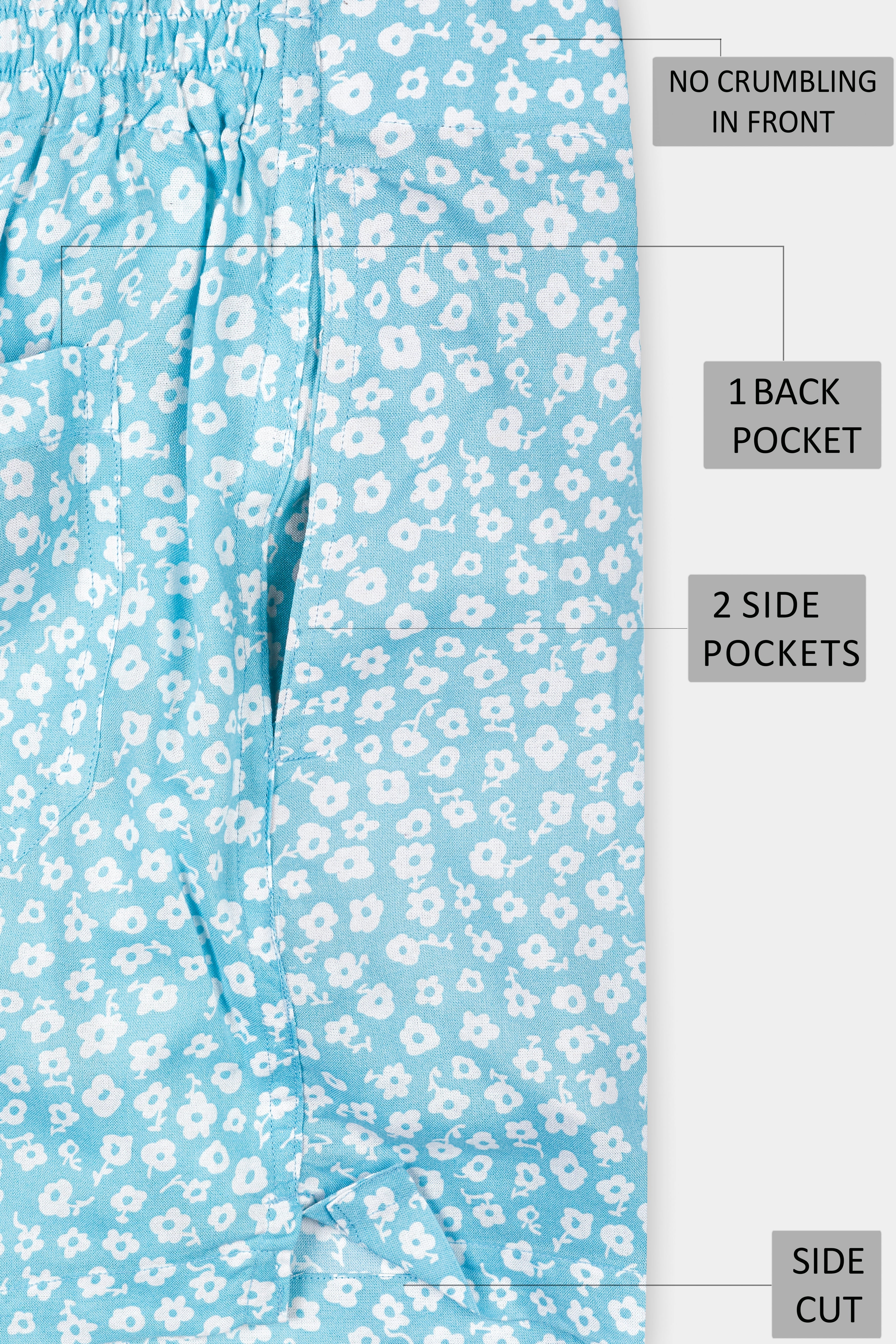 Glacier Blue With White Ditsy Printed Premium Tencel and Bright White with Rhino Blue Leaves Printed Dobby Textured Giza Cotton Boxers BX547-BX550-28, BX547-BX550-30, BX547-BX550-32, BX547-BX550-34, BX547-BX550-36, BX547-BX550-38, BX547-BX550-40, BX547-BX550-42, BX547-BX550-44