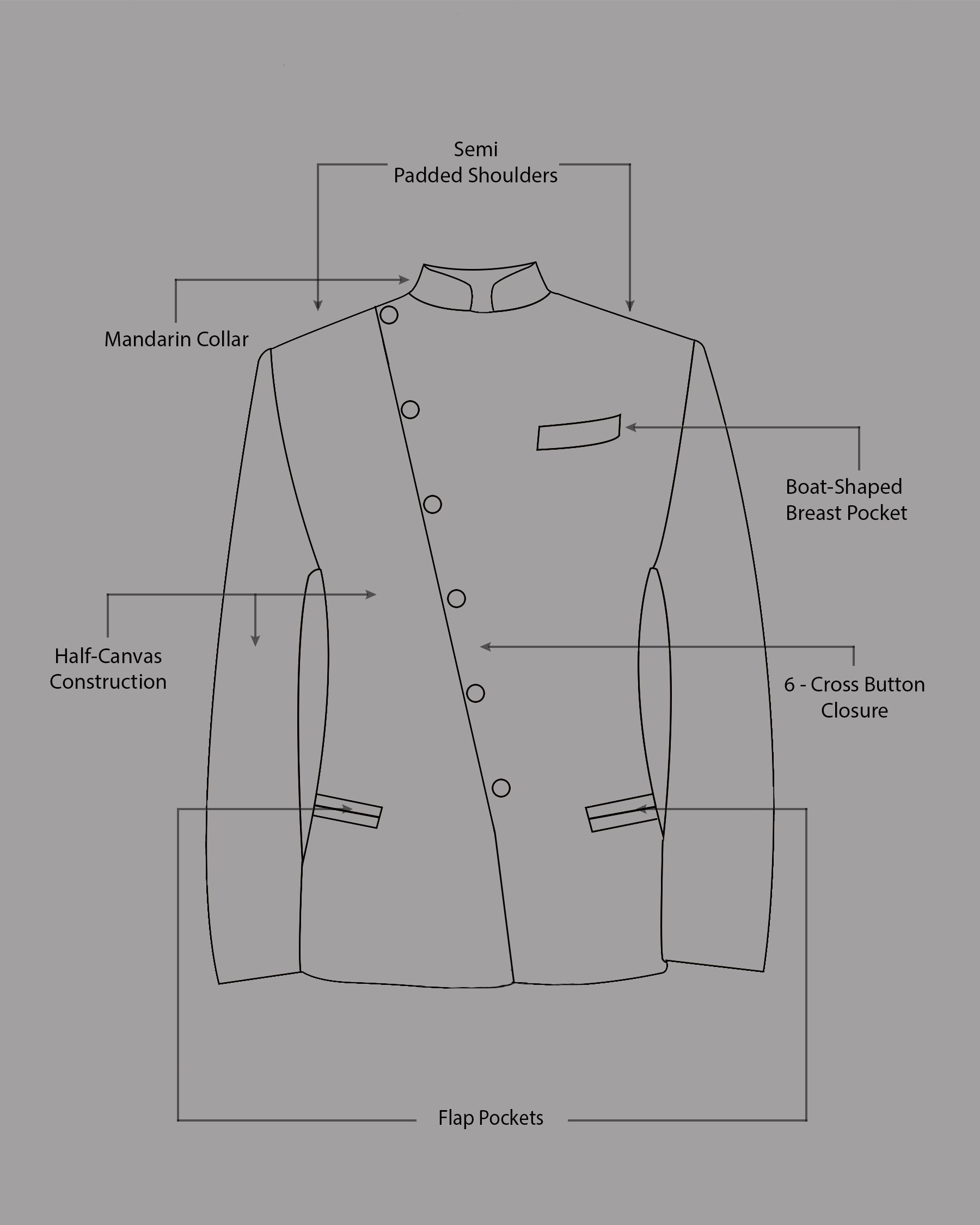 Sandstone Gray  Cross Placket Bandhgala Designer Suit