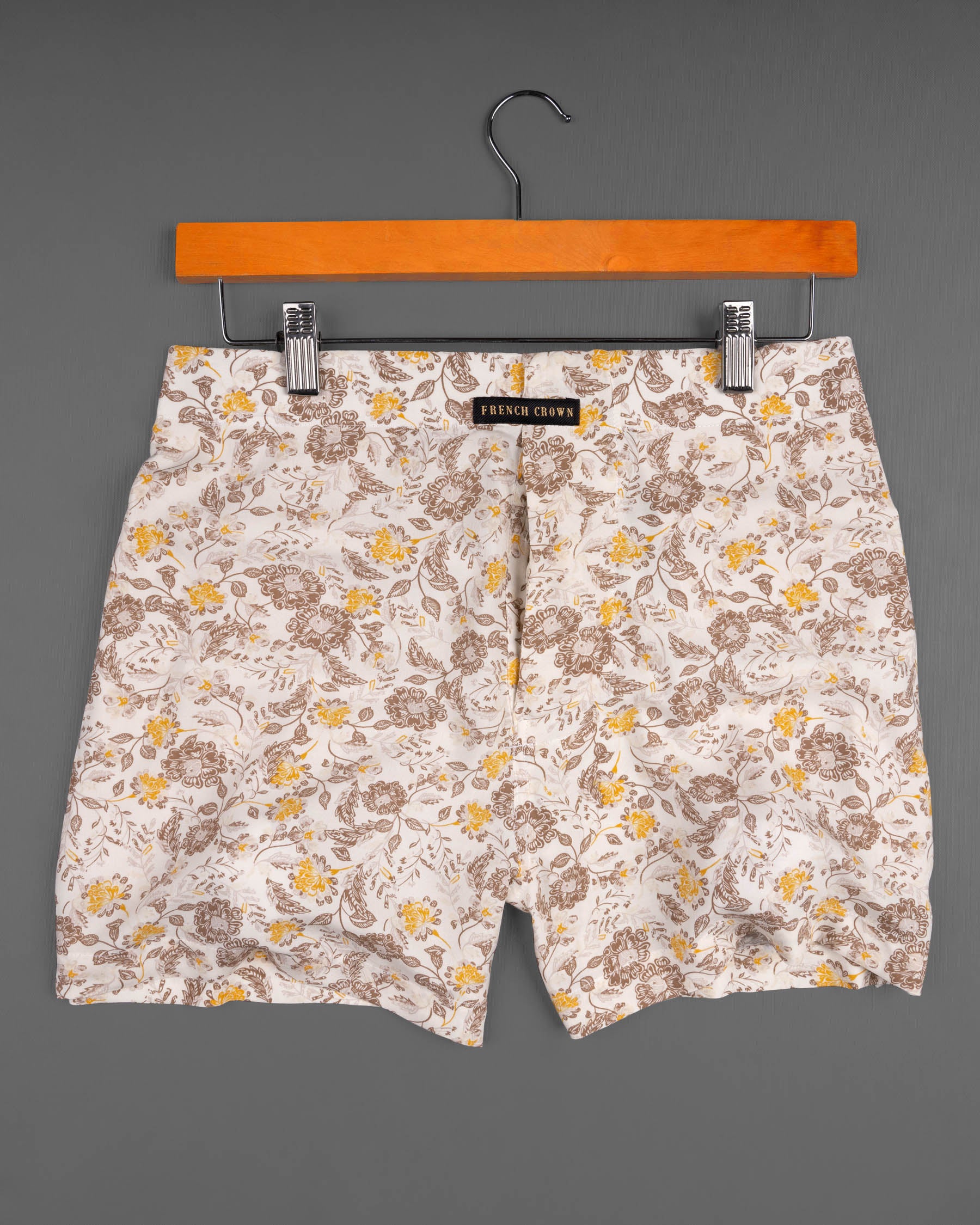 Tulip Tree Yellow and Timberwolf Beige Floral Printed Premium Tencel Boxers CBX405-28, CBX405-30, CBX405-32, CBX405-34, CBX405-36, CBX405-38, CBX405-40, CBX405-42, CBX405-44