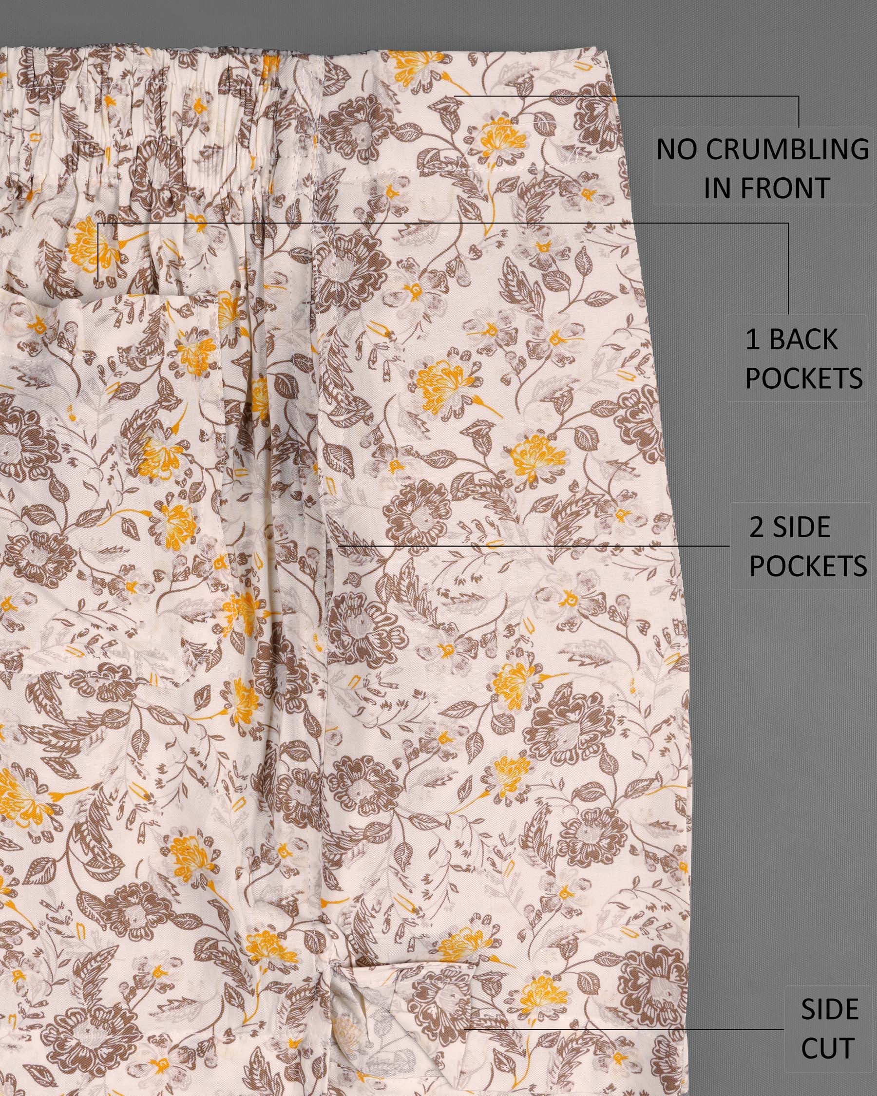 Tulip Tree Yellow and Timberwolf Beige Floral Printed Premium Tencel Boxers CBX405-28, CBX405-30, CBX405-32, CBX405-34, CBX405-36, CBX405-38, CBX405-40, CBX405-42, CBX405-44