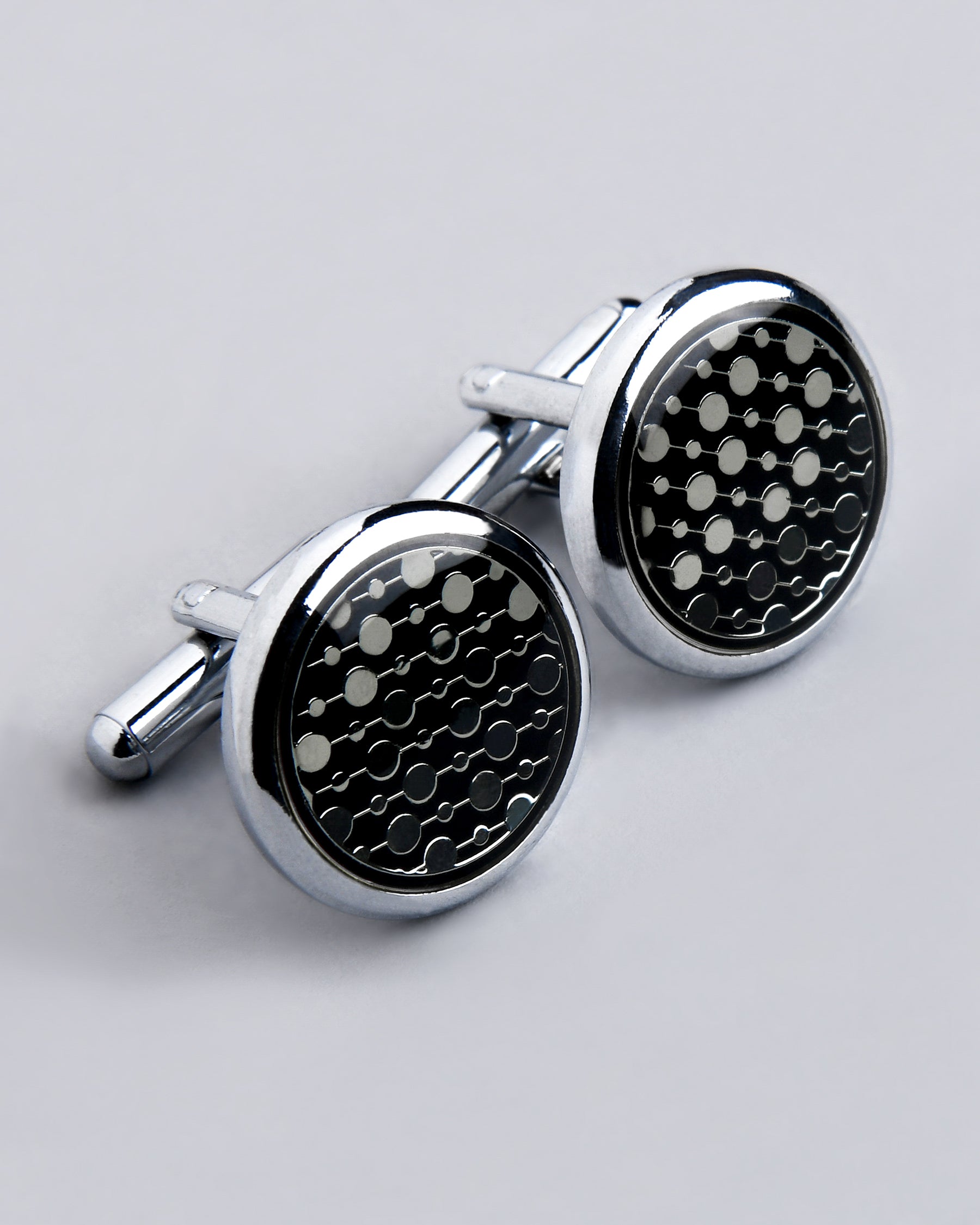 Silver with Black Patterned Steel Cufflinks CL01