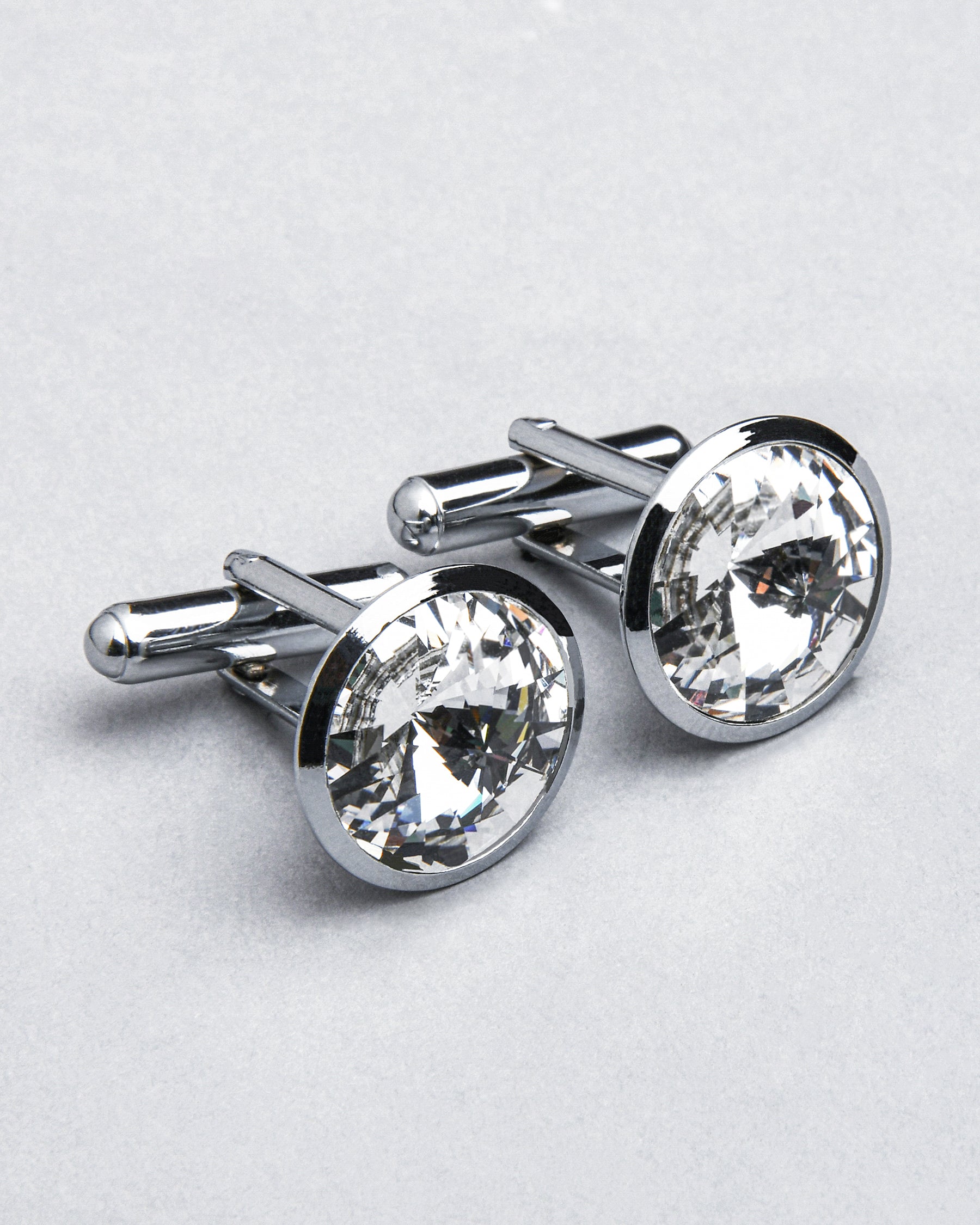 Silver with Colourless Diamond Shaped Stone Cufflinks CL22
