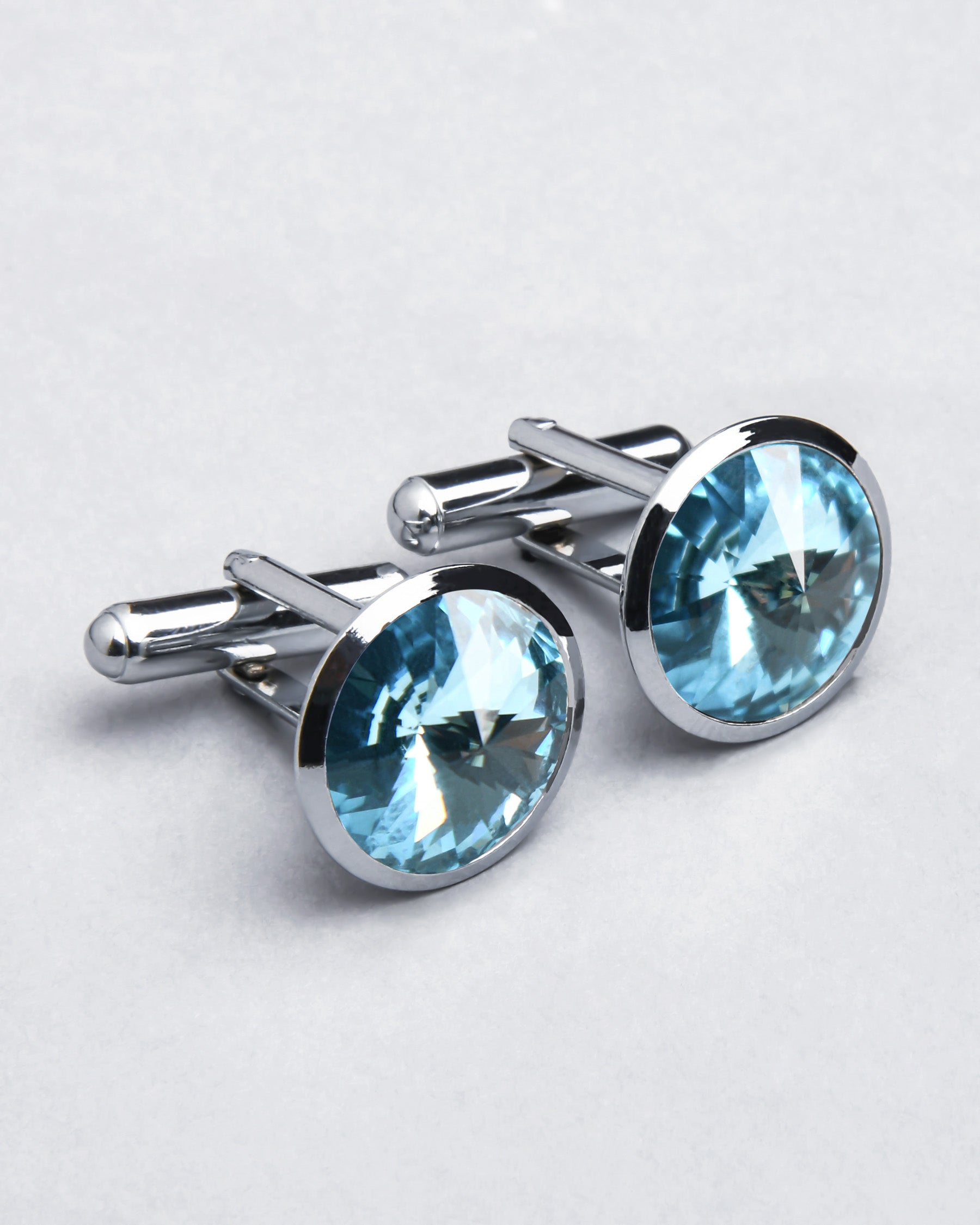 Silver with Sky blue Diamond Shaped Stone Cufflinks CL33