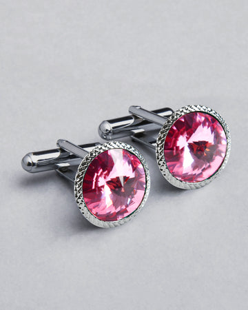 Silver Engraved with Pink Diamond Shaped Stone Cufflinks CL34