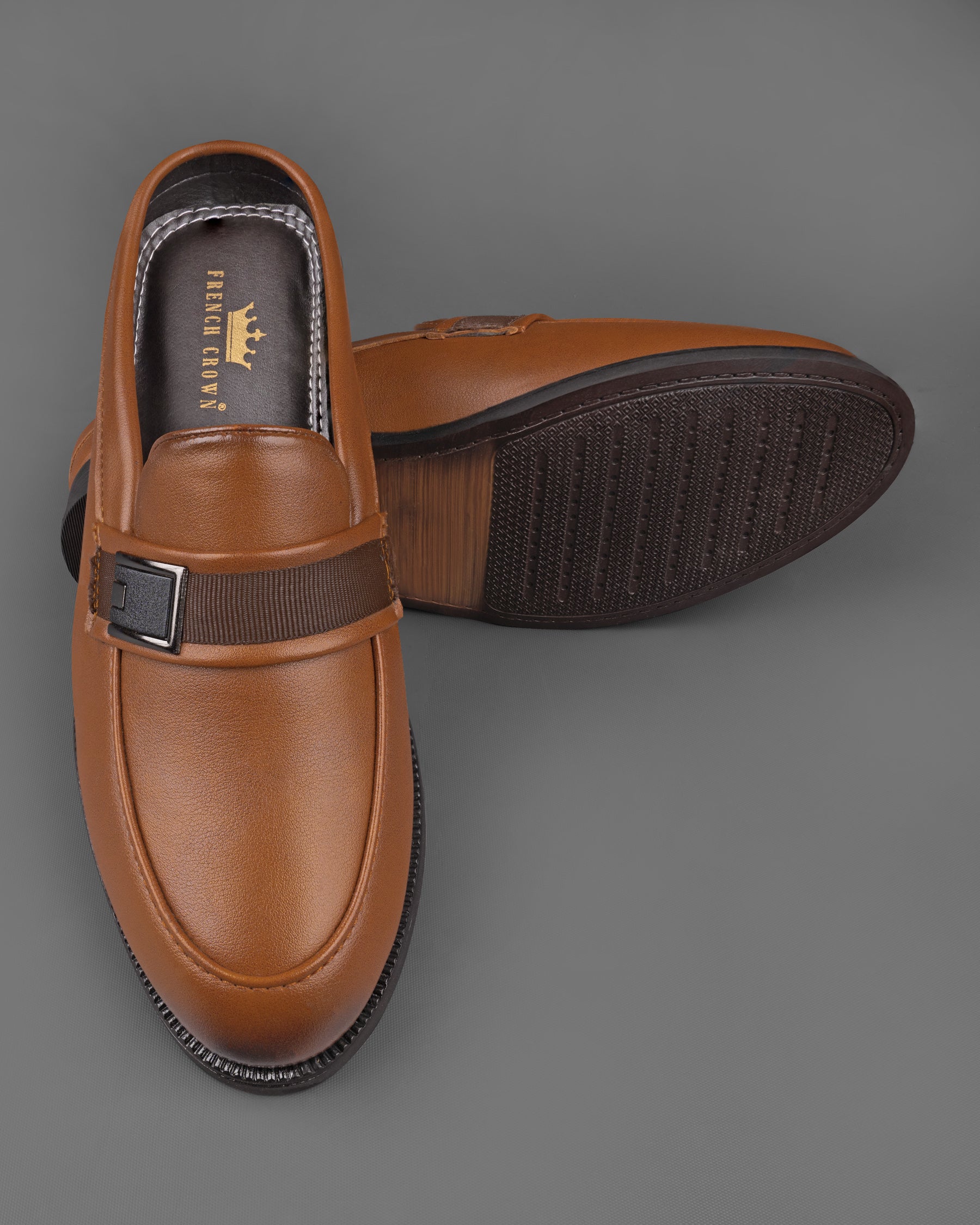 Tan Buckled Slip-on Shoes