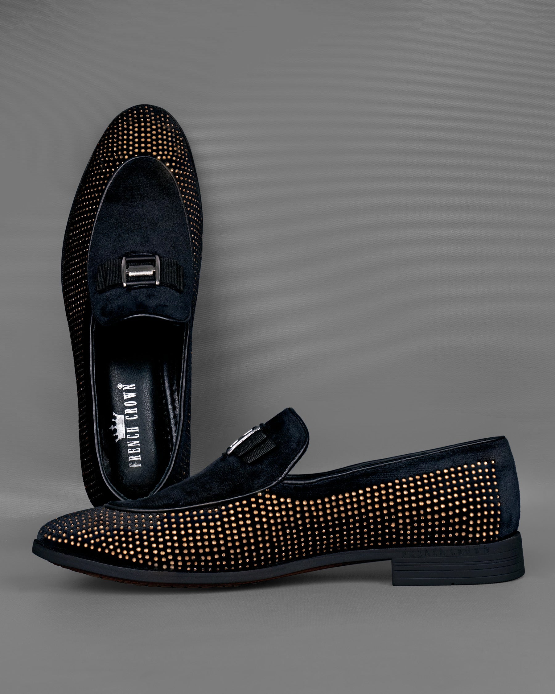 Jade Black with Golden Diamond Patterned Partywear Moccasins shoes FT035-6, FT035-7, FT035-8, FT035-9, FT035-10