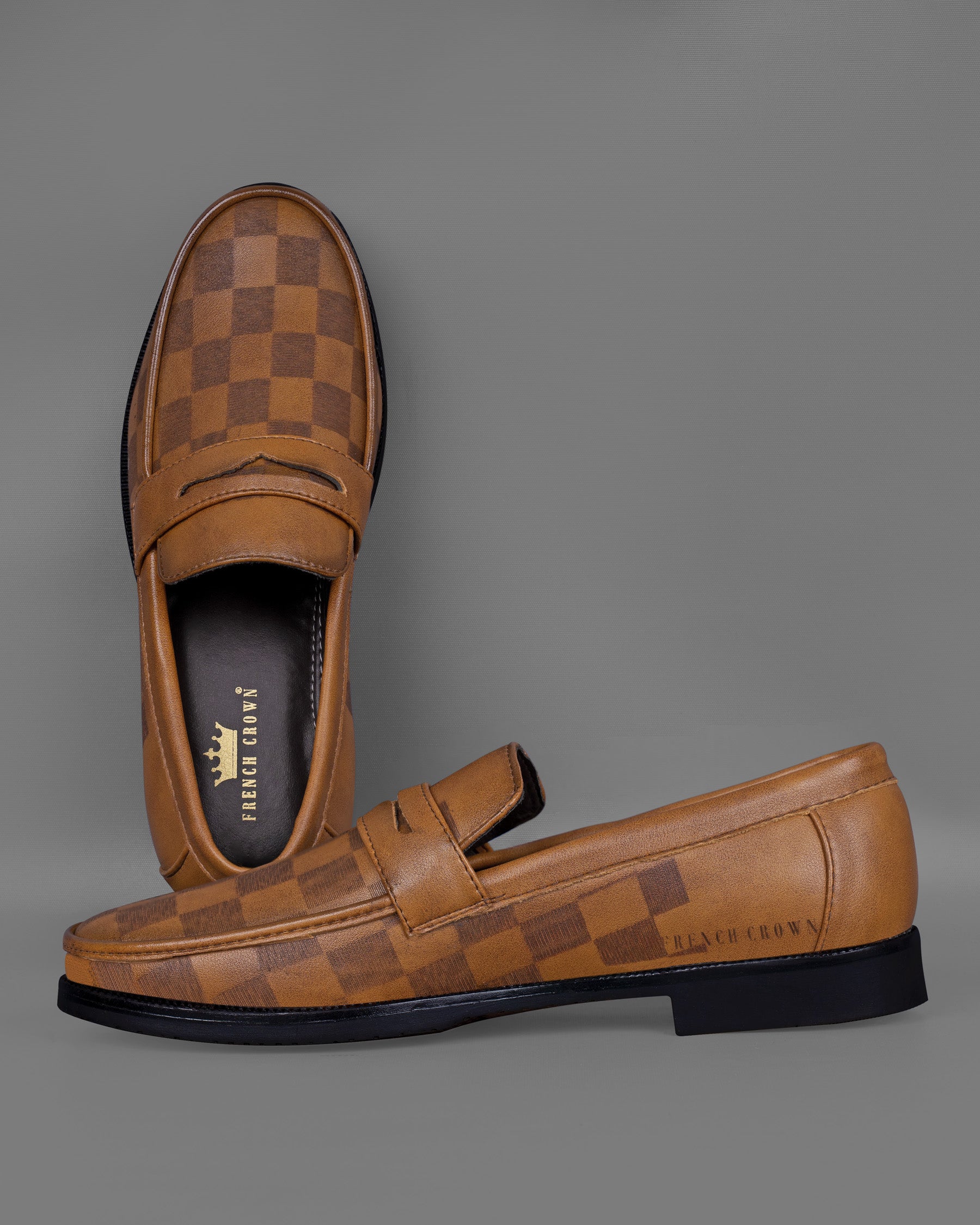 Tan subtle Checkered Loafer Shoes FT043-6, FT043-7, FT043-8, FT043-9, FT043-10
