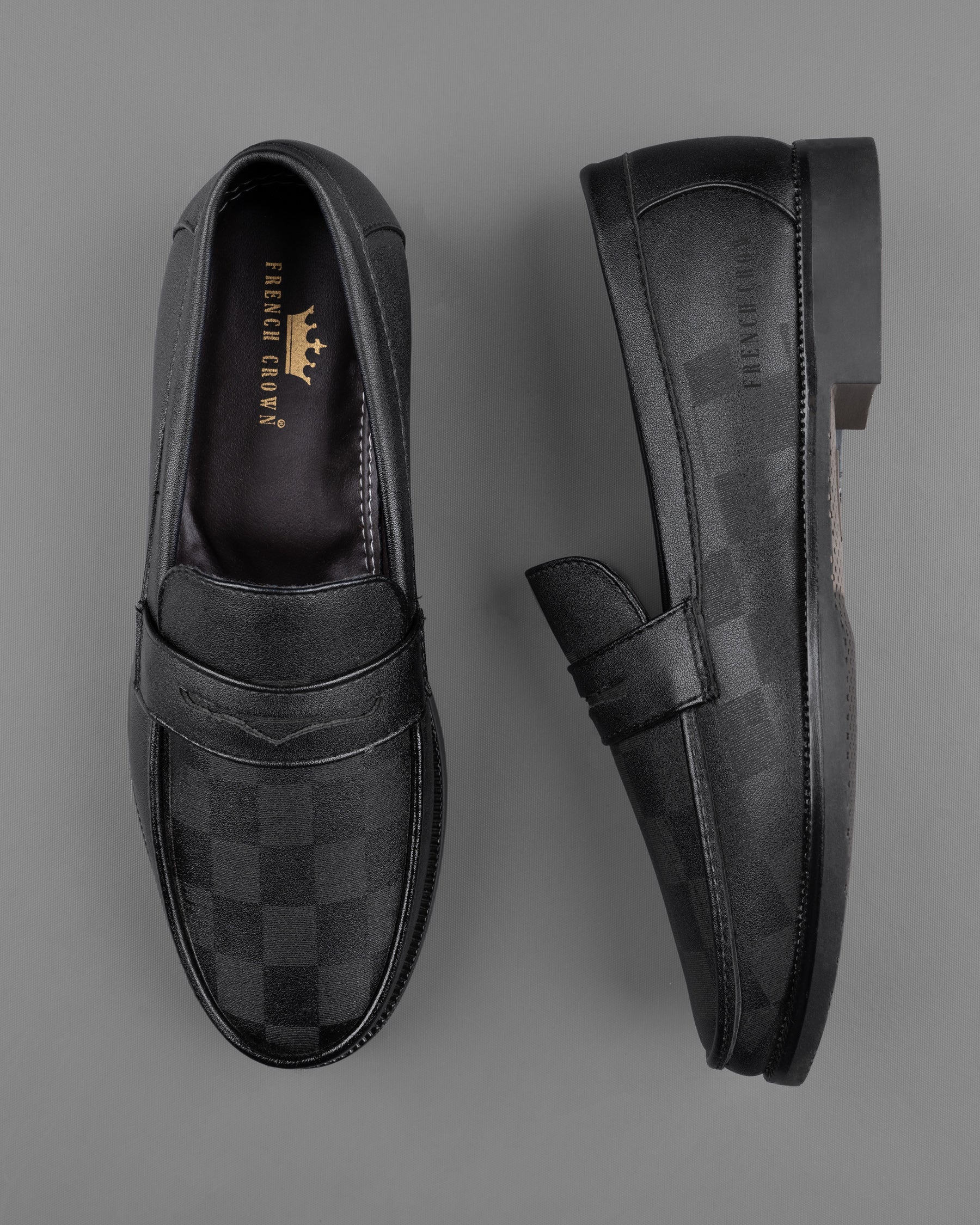 Jade Black subtle Checkered Loafer Shoes FT042-6, FT042-7, FT042-8, FT042-9, FT042-10