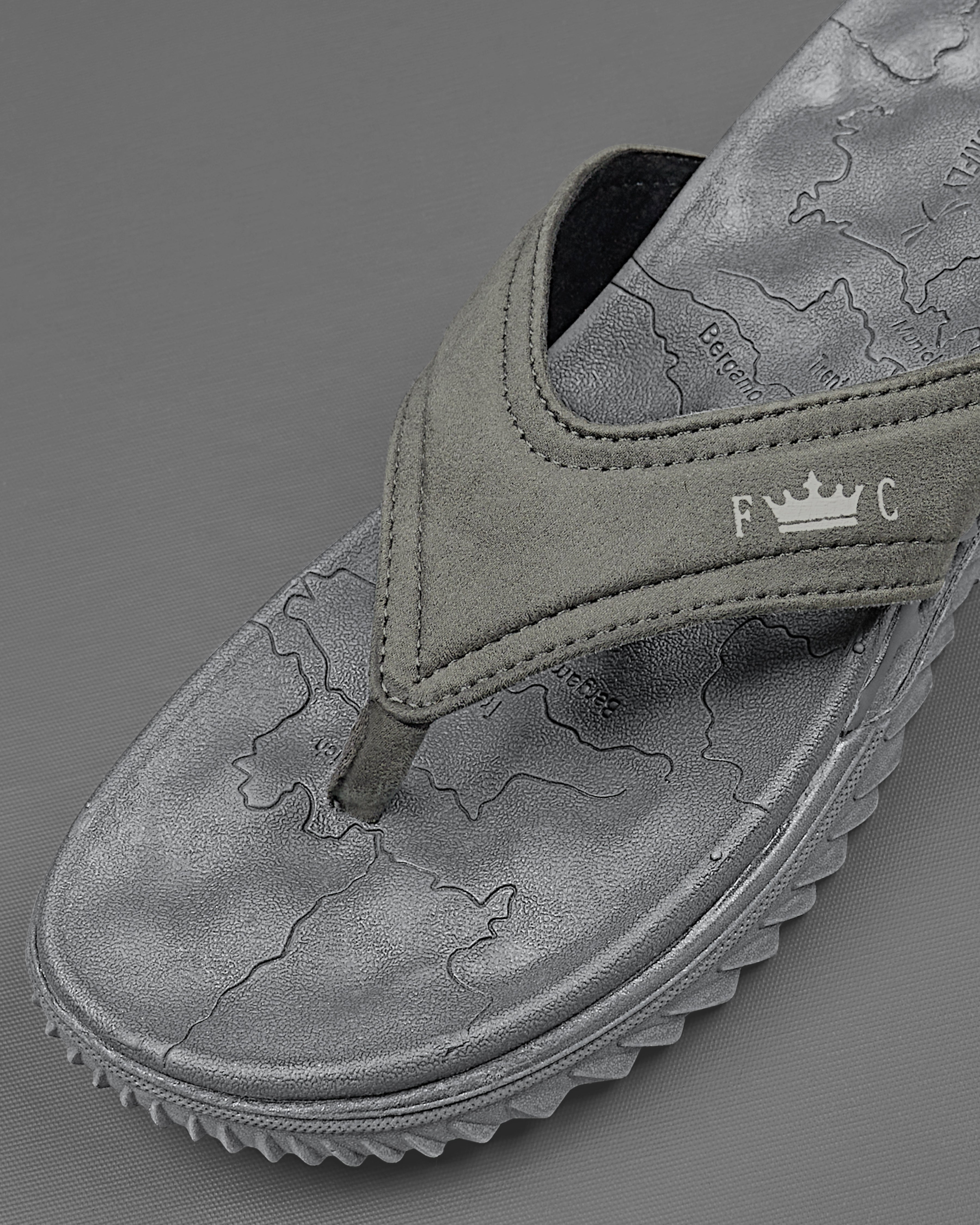Grey Map Patterned Suede top comfortable Flip flops