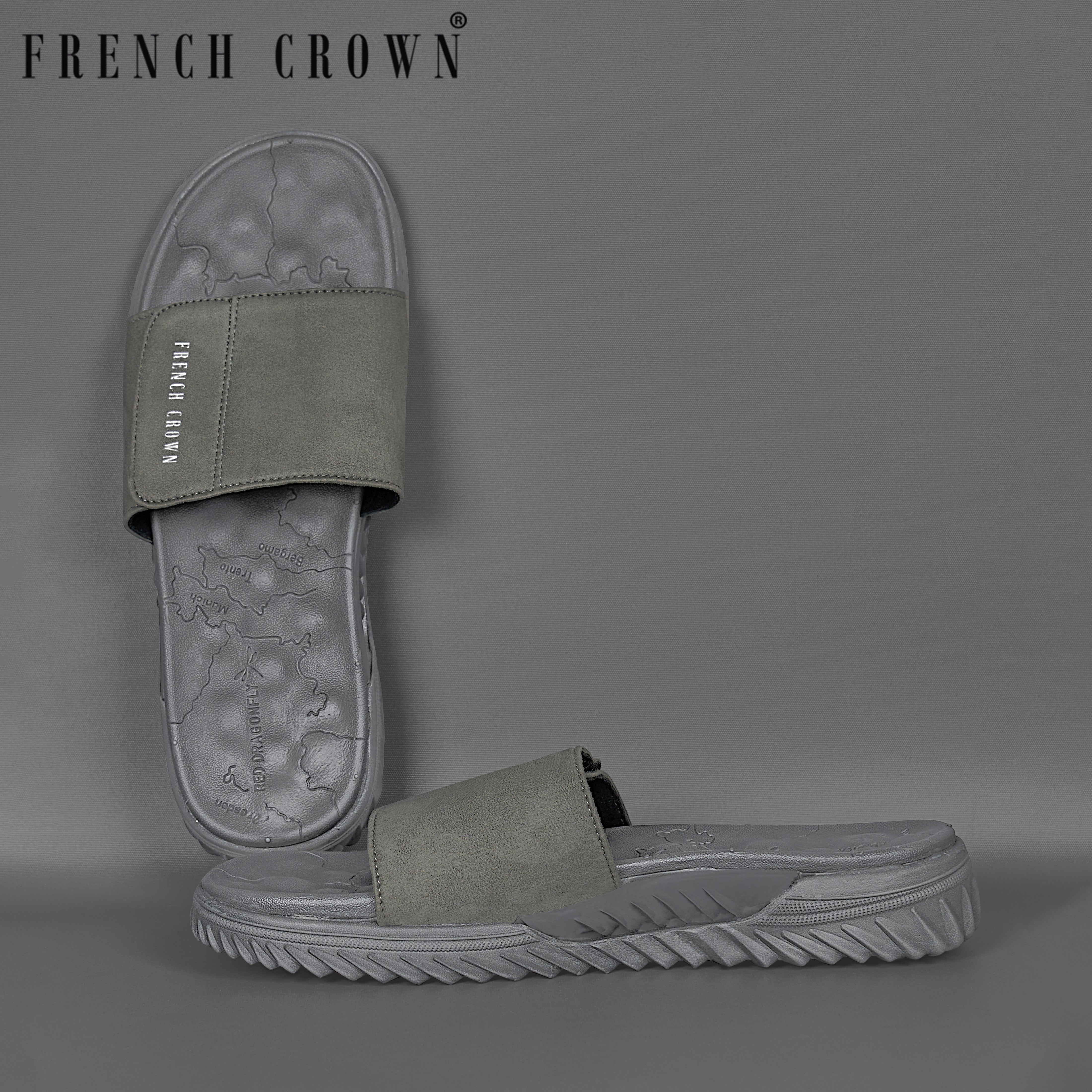 Light Grey Map Patterned Suede top comfortable Sliders