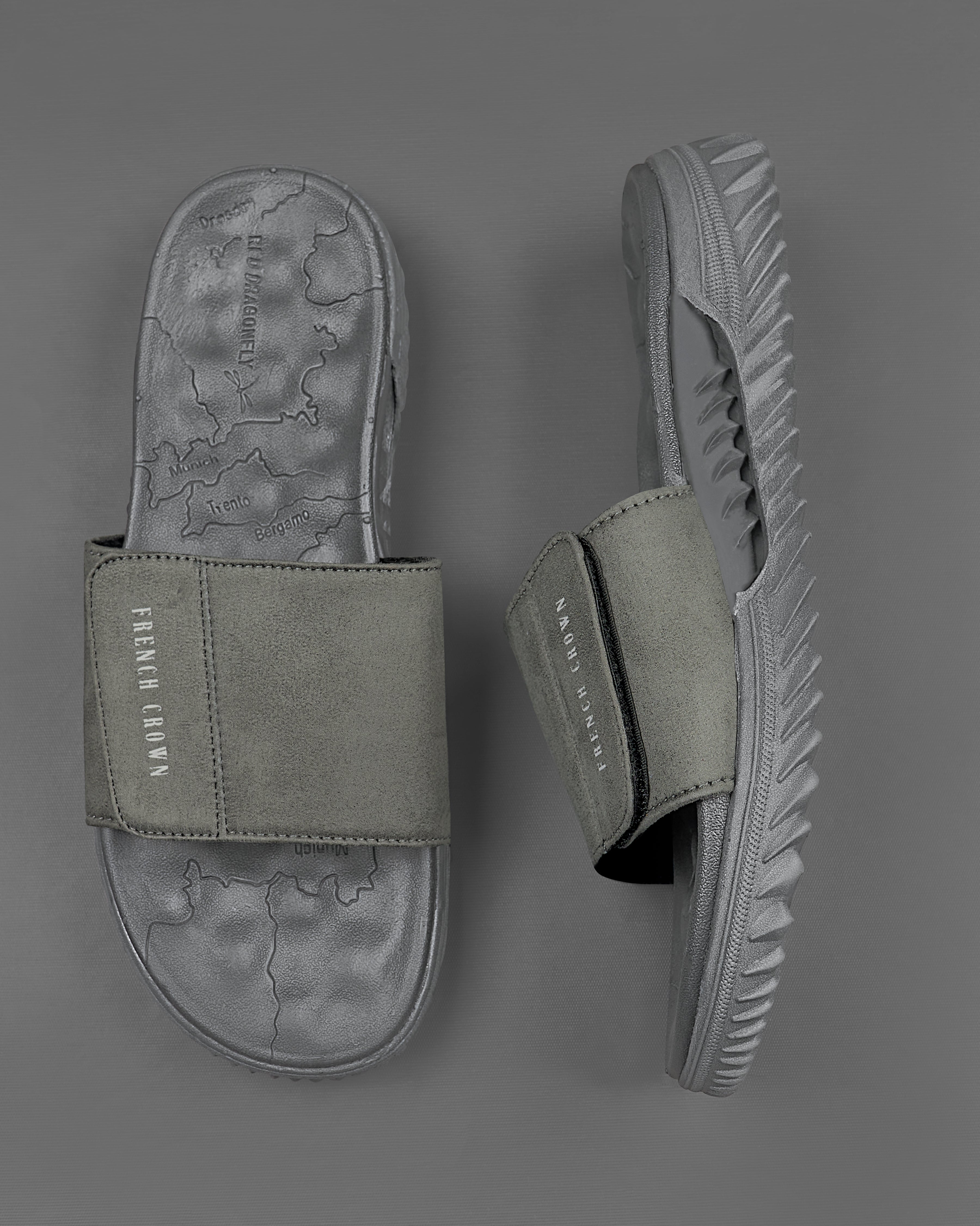 Light Grey Map Patterned Suede top comfortable Sliders