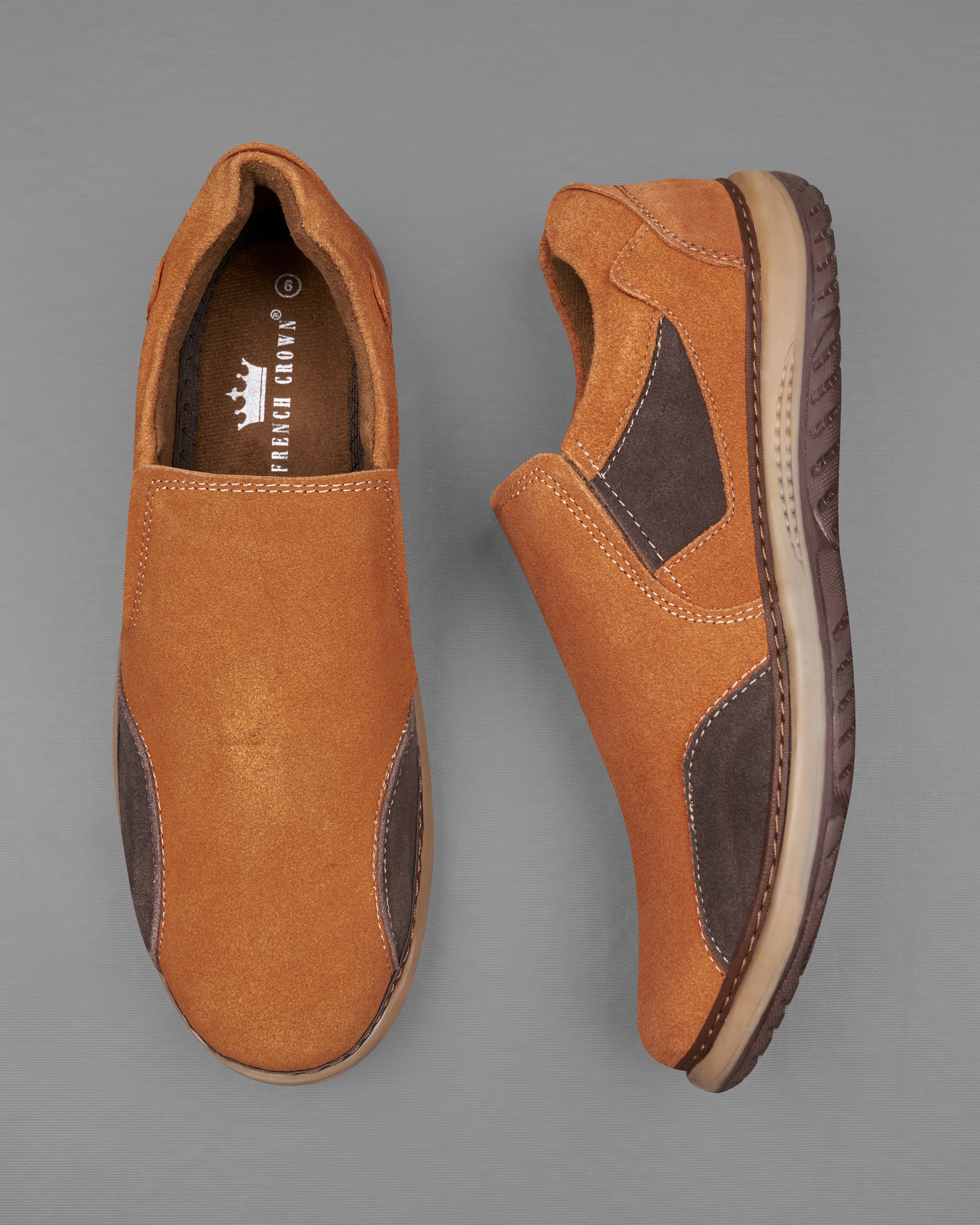 Cinnamon Brown Slip On Suede leather Shoes FT079-6, FT079-7, FT079-8, FT079-9, FT079-10, FT079-11