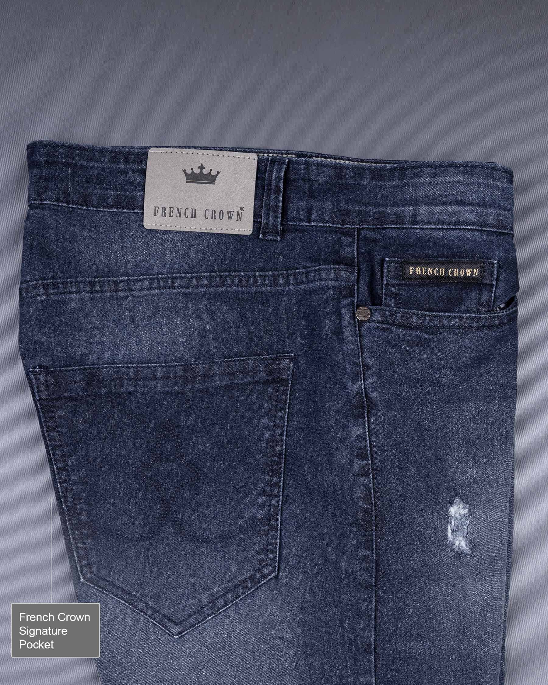 Gun Powder Blue Mildly Distressed Stretchable Denim J131-32, J131-34, J131-36, J131-38, J131-40