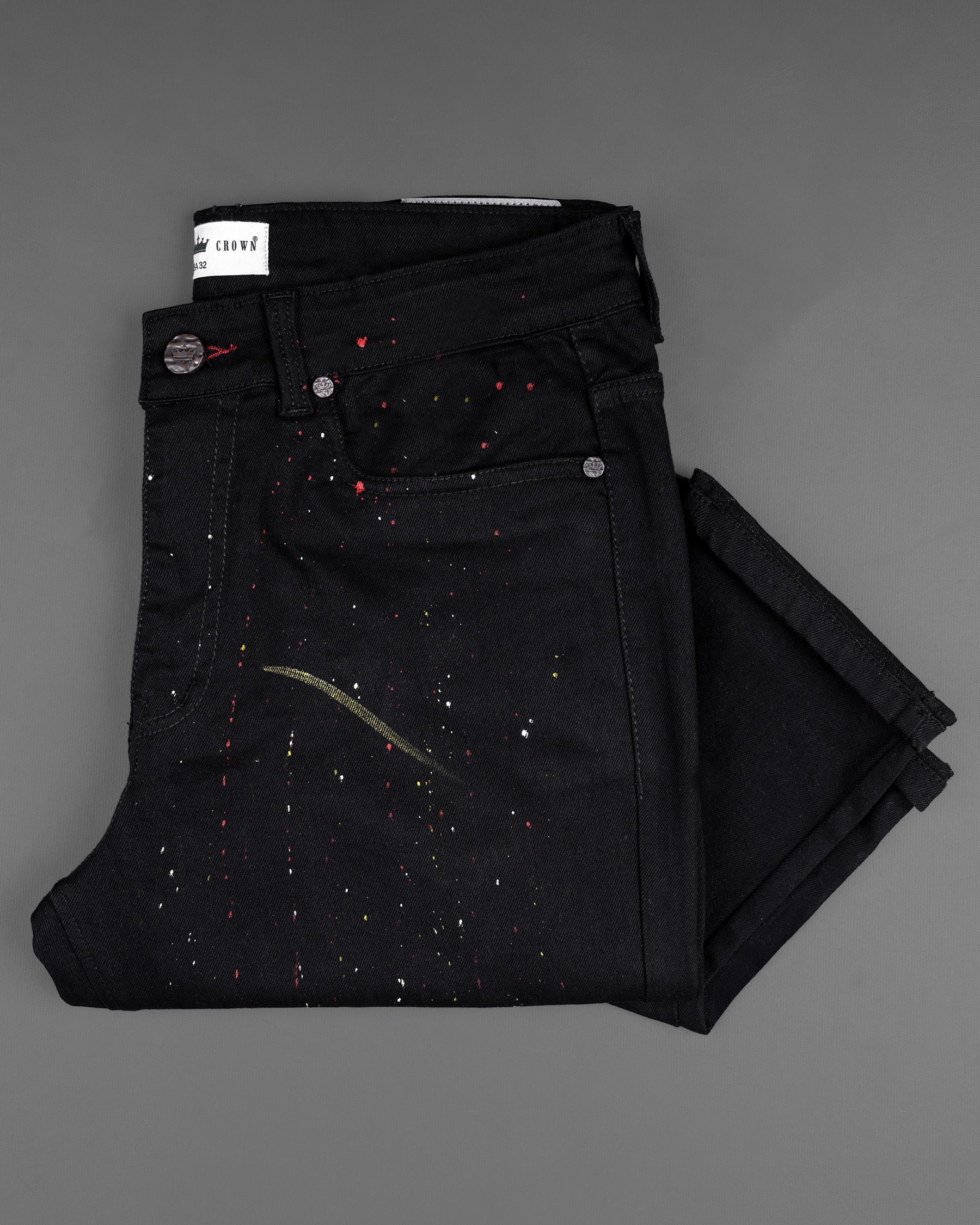 Jade Black Irregular Painting Color Print Stretchable Denim J141-32, J141-34, J141-36, J141-38, J141-40