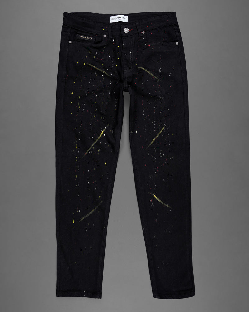 JADE BLACK IRREGULAR PAINTING COLOR PRINT STRETCHABLE DENIM