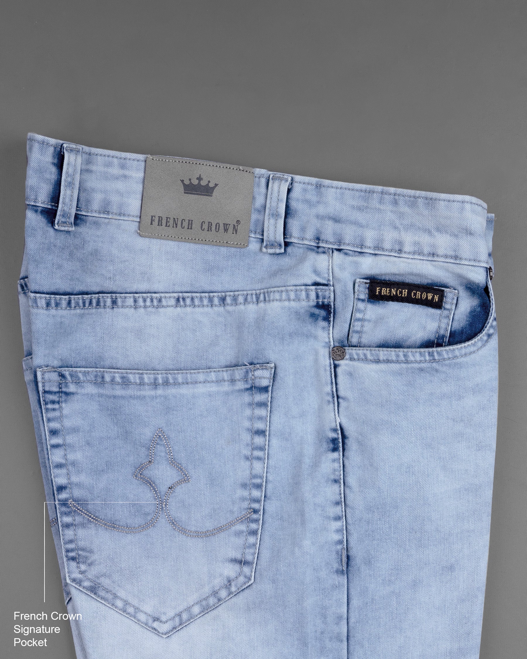 Heather Blue Stone Wash Clean Look Stretchable Denim J142-30, J142-32, J142-34, J142-36, J142-38, J142-40