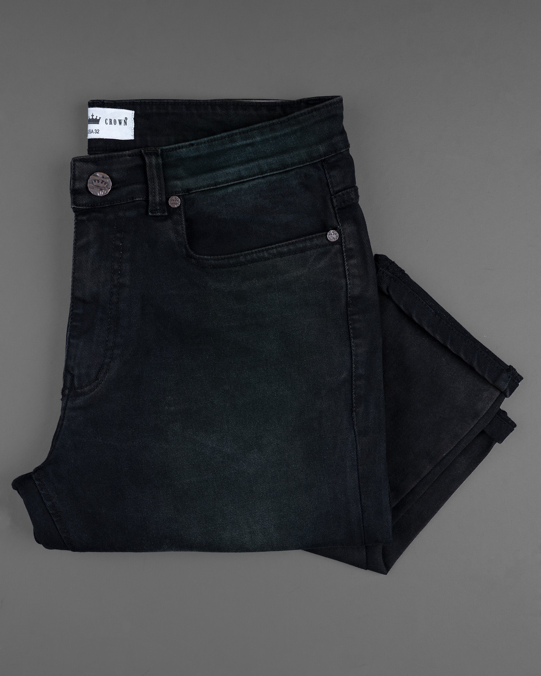 Jade Black with Greenish Rinse Wash Vintage Look Stretchable Denim J143-32, J143-34, J143-36, J143-38, J143-40