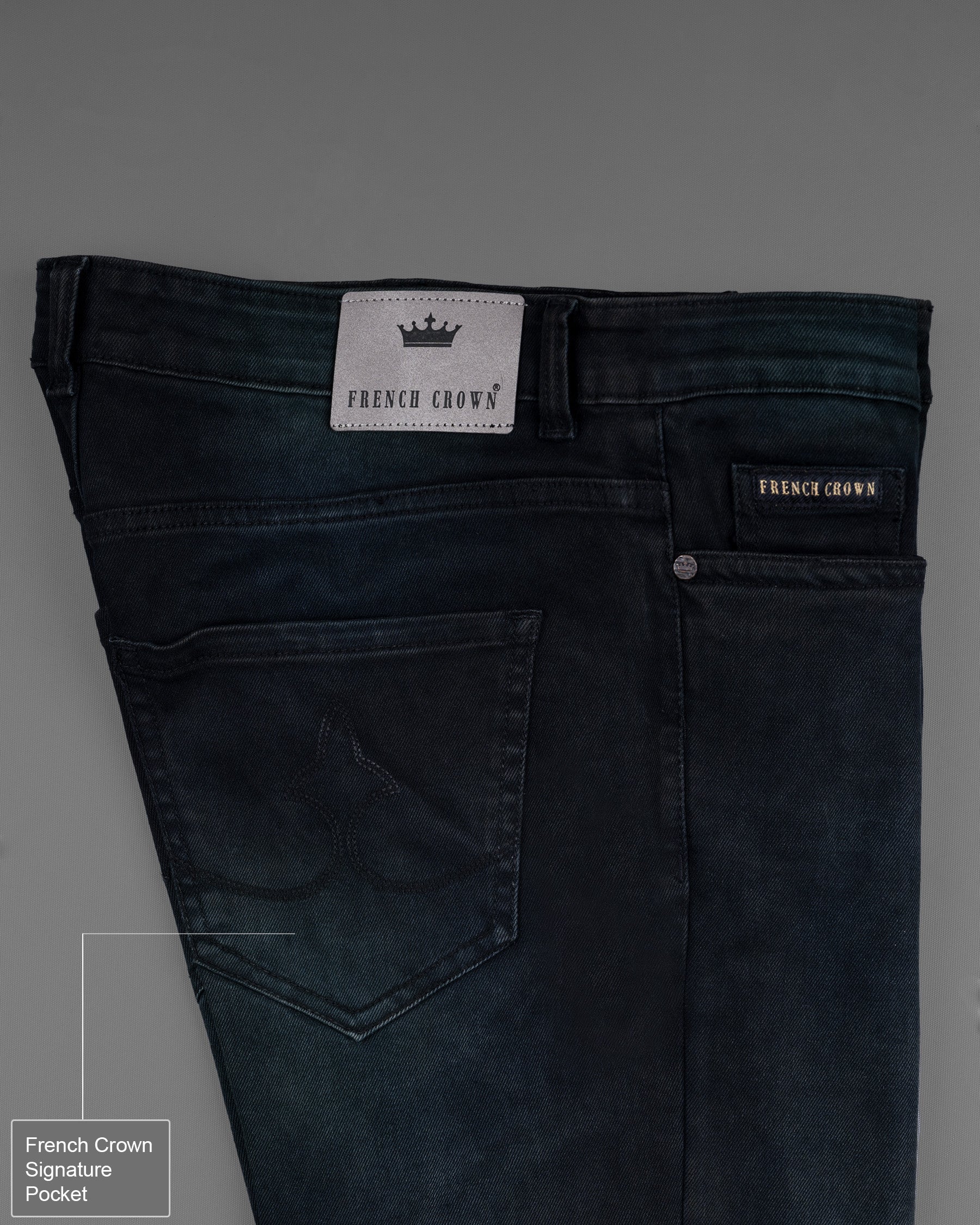 Jade Black with Greenish Rinse Wash Vintage Look Stretchable Denim J143-32, J143-34, J143-36, J143-38, J143-40