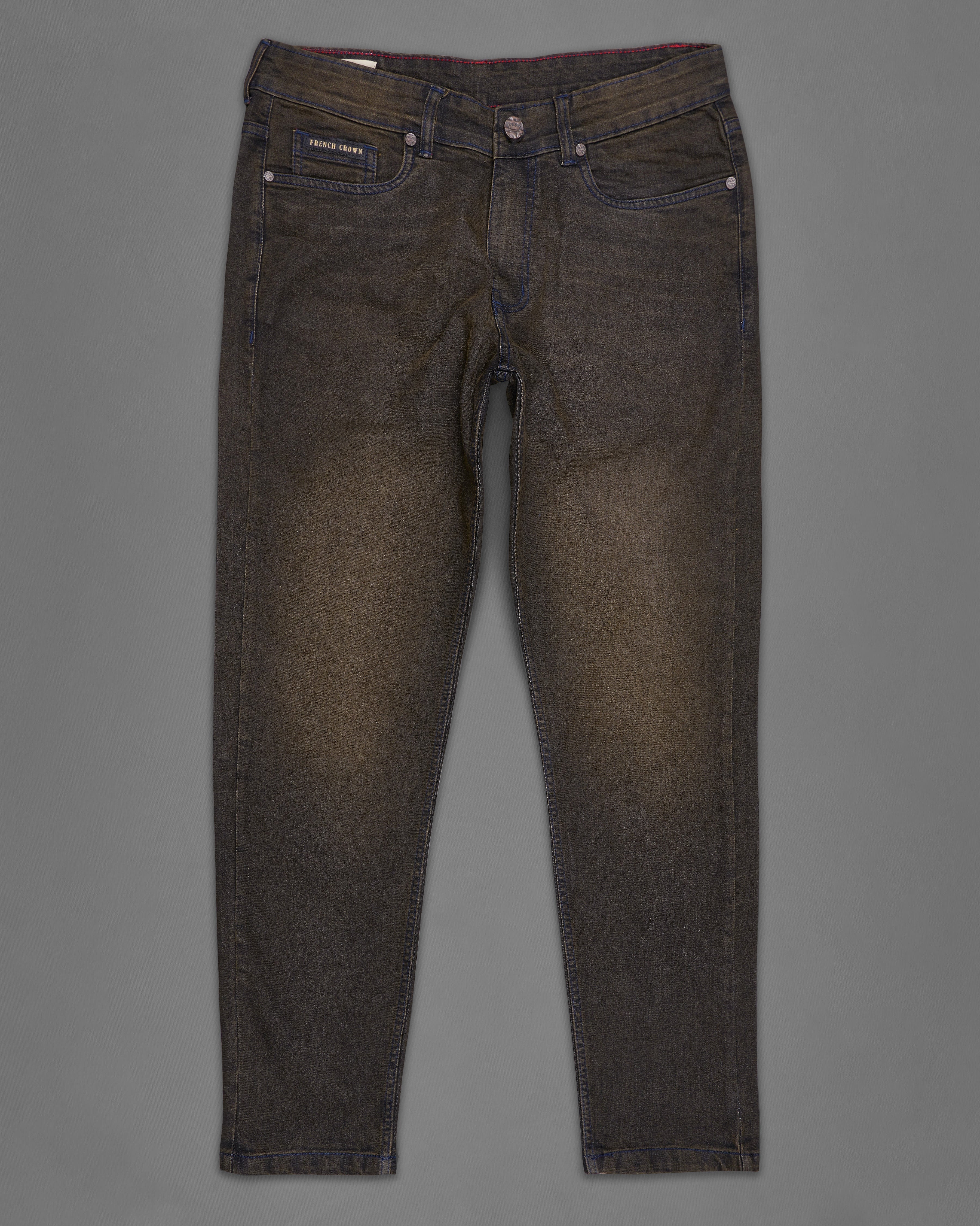 Tapered Jeans Men's Denim Pants Vintage Casual Trousers Raw Denim Tea Brown  | eBay