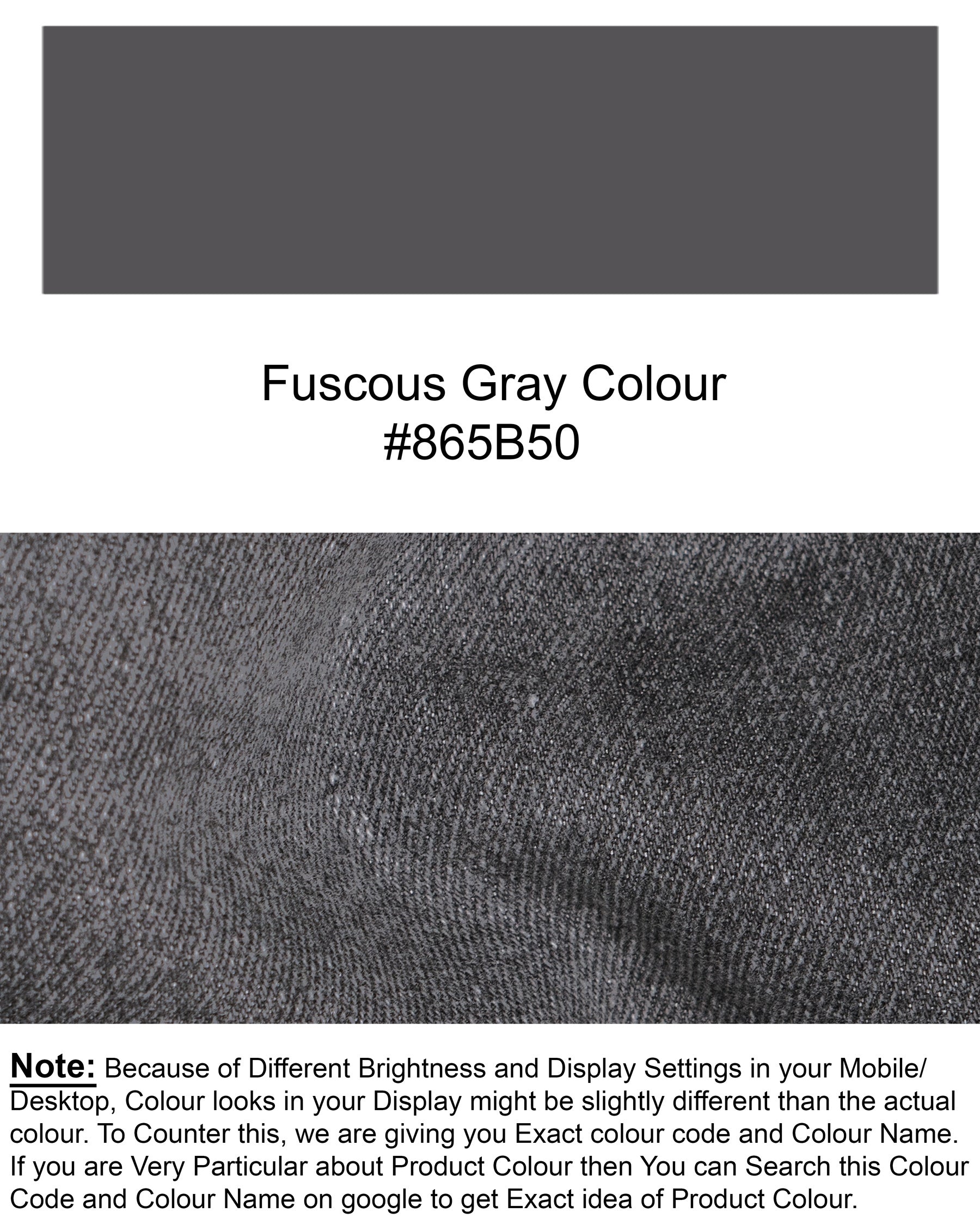 Fuscous Gray Slim Fit Mid-Rise Clean Look Stretchable Denim J91-32, J91-34, J91-36, J91-38, J91-40