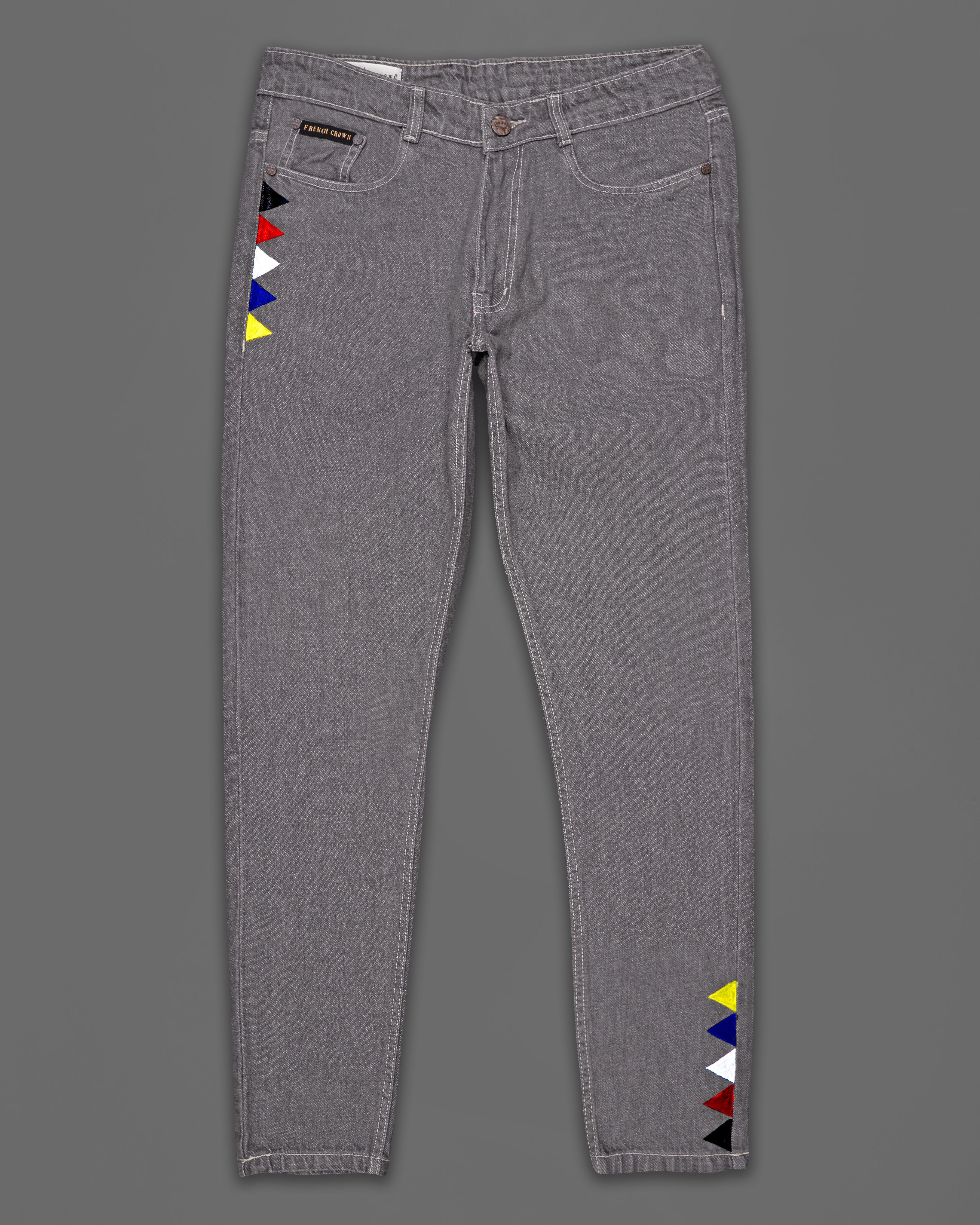 Flint Gray Multicolour Hand Painted Rinse Wash Denim J080-ART-32, J080-ART-34, J080-ART-36, J080-ART-38, J080-ART-40