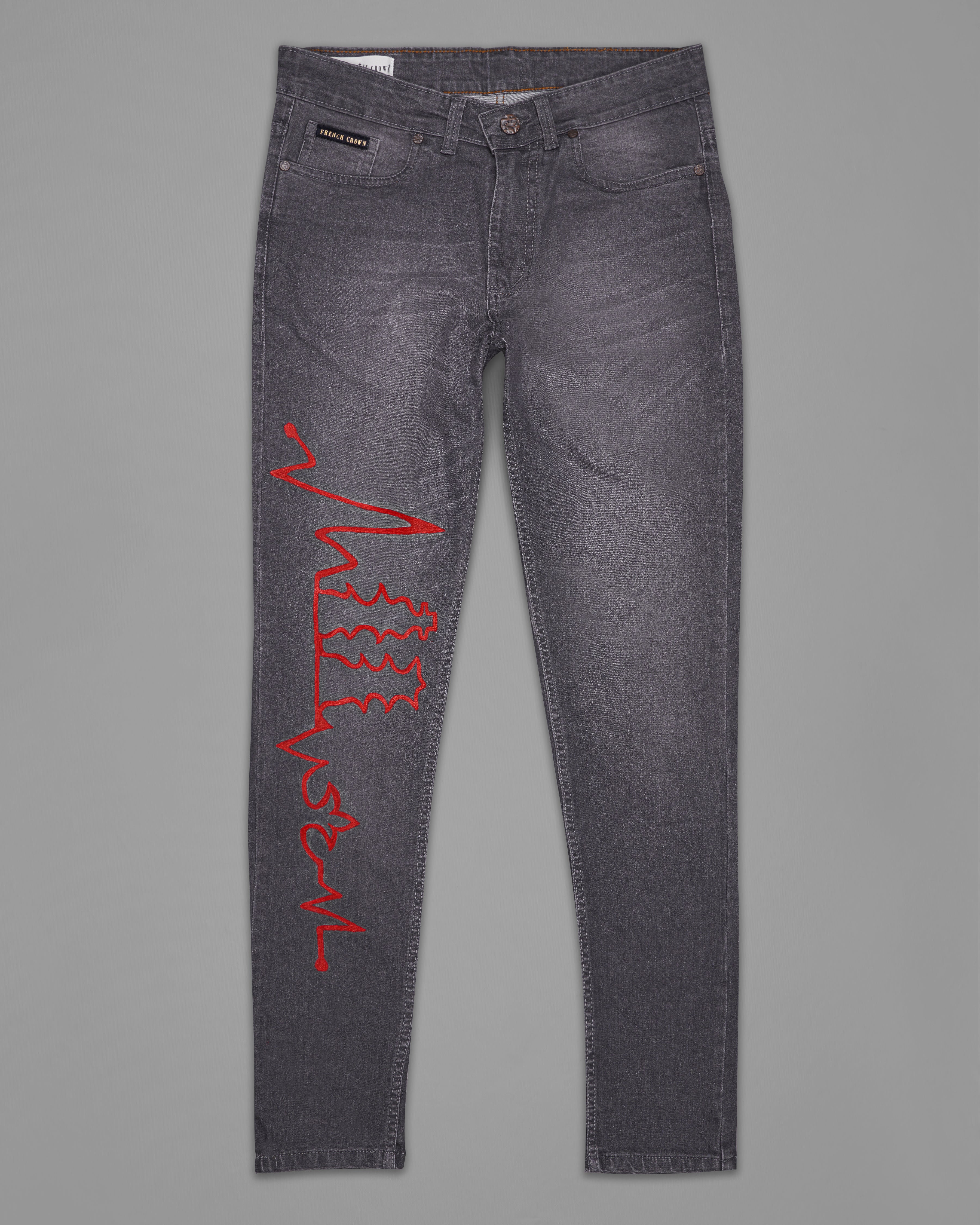 Wenge Gray Hand Painted Whiskering Washed Stretchable Denim J091-ART-32, J091-ART-34, J091-ART-36, J091-ART-38, J091-ART-40