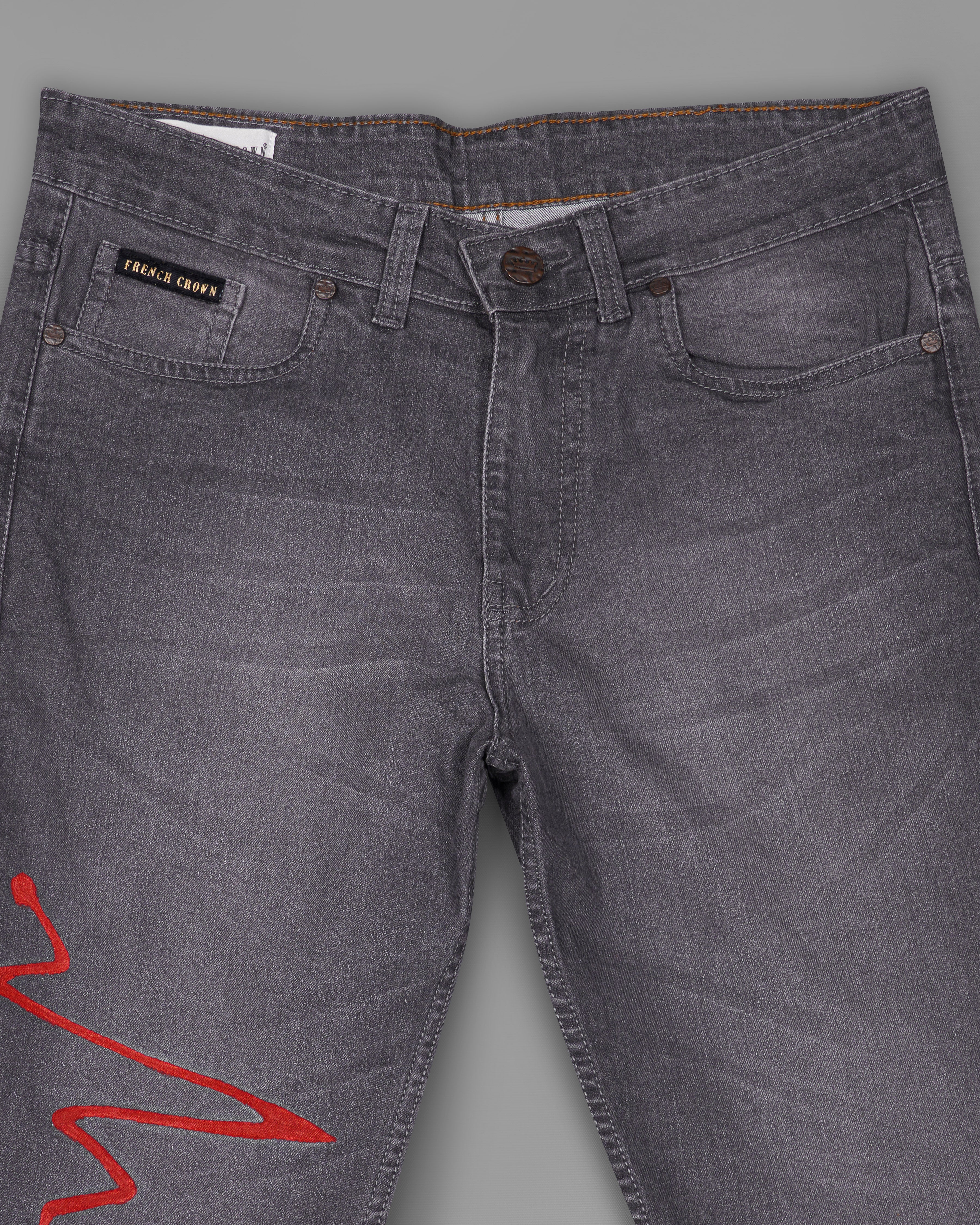 Wenge Gray Hand Painted Whiskering Washed Stretchable Denim J091-ART-32, J091-ART-34, J091-ART-36, J091-ART-38, J091-ART-40