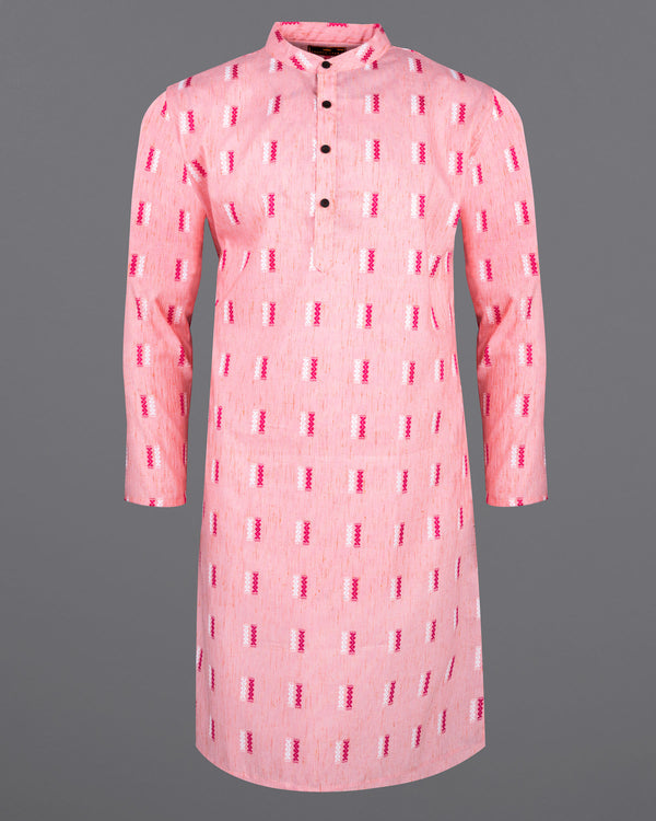 Light Rose Pink Zig-zag Textured Jacquard Premium Giza Cotton Kurta KT002-39, KT002-40, KT002-42, KT002-44, KT002-46