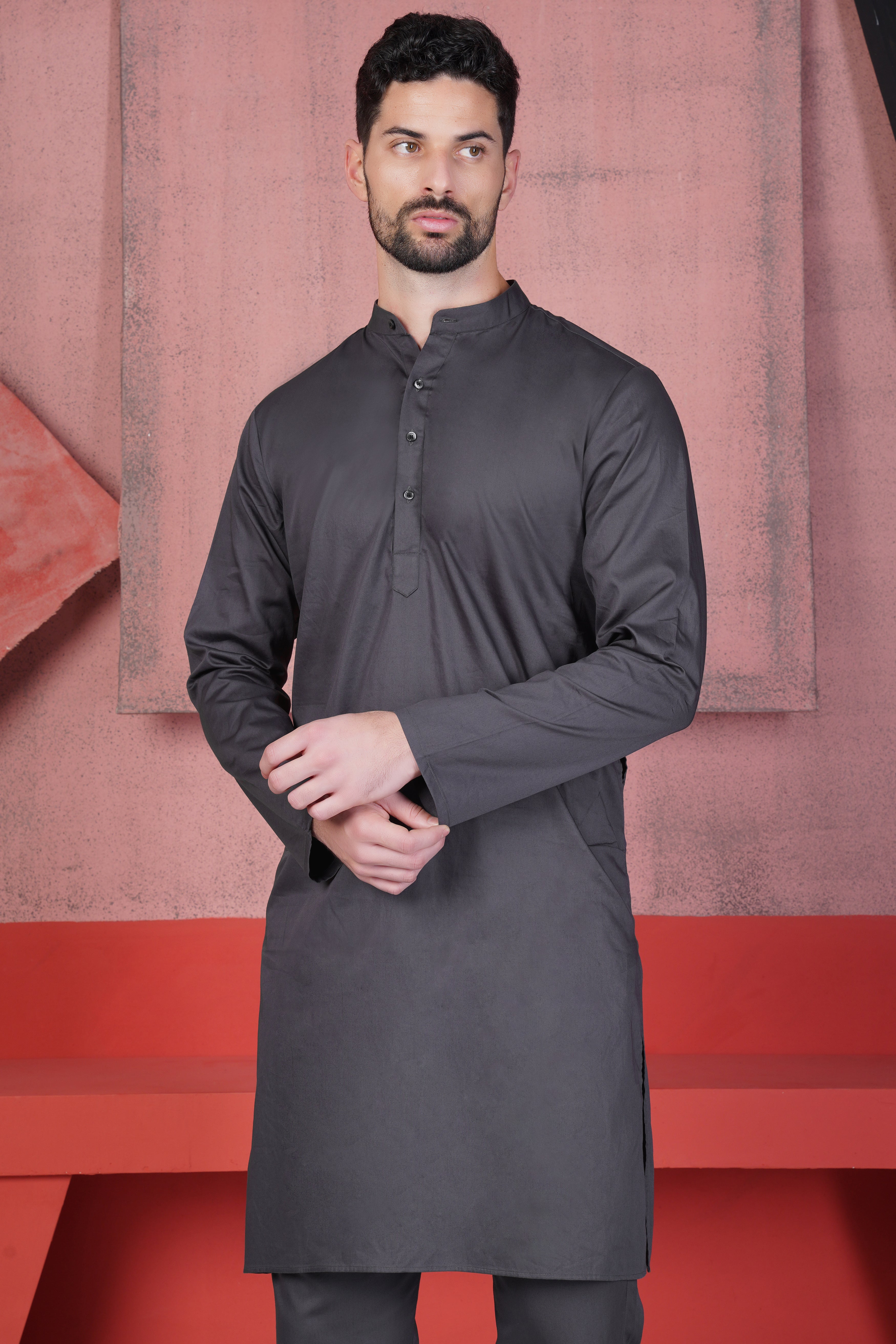 Jade Black Subtle Sheen Super Soft Premium Cotton Kurta Old-115