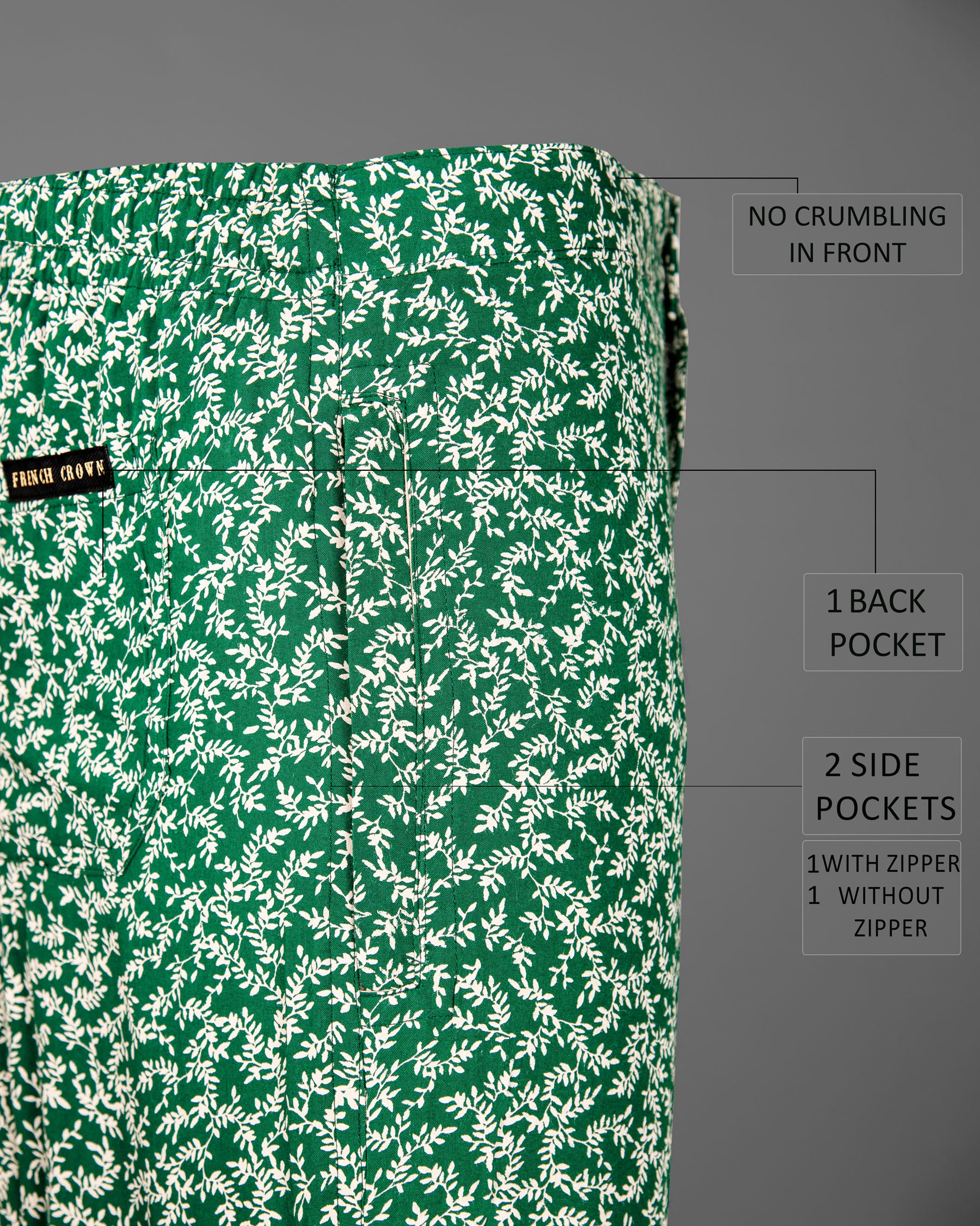 Salem Green Leaves Printed Premium Tencel Lounge Pant LP143-28, LP143-30, LP143-32, LP143-34, LP143-36, LP143-38, LP143-40, LP143-42, LP143-44