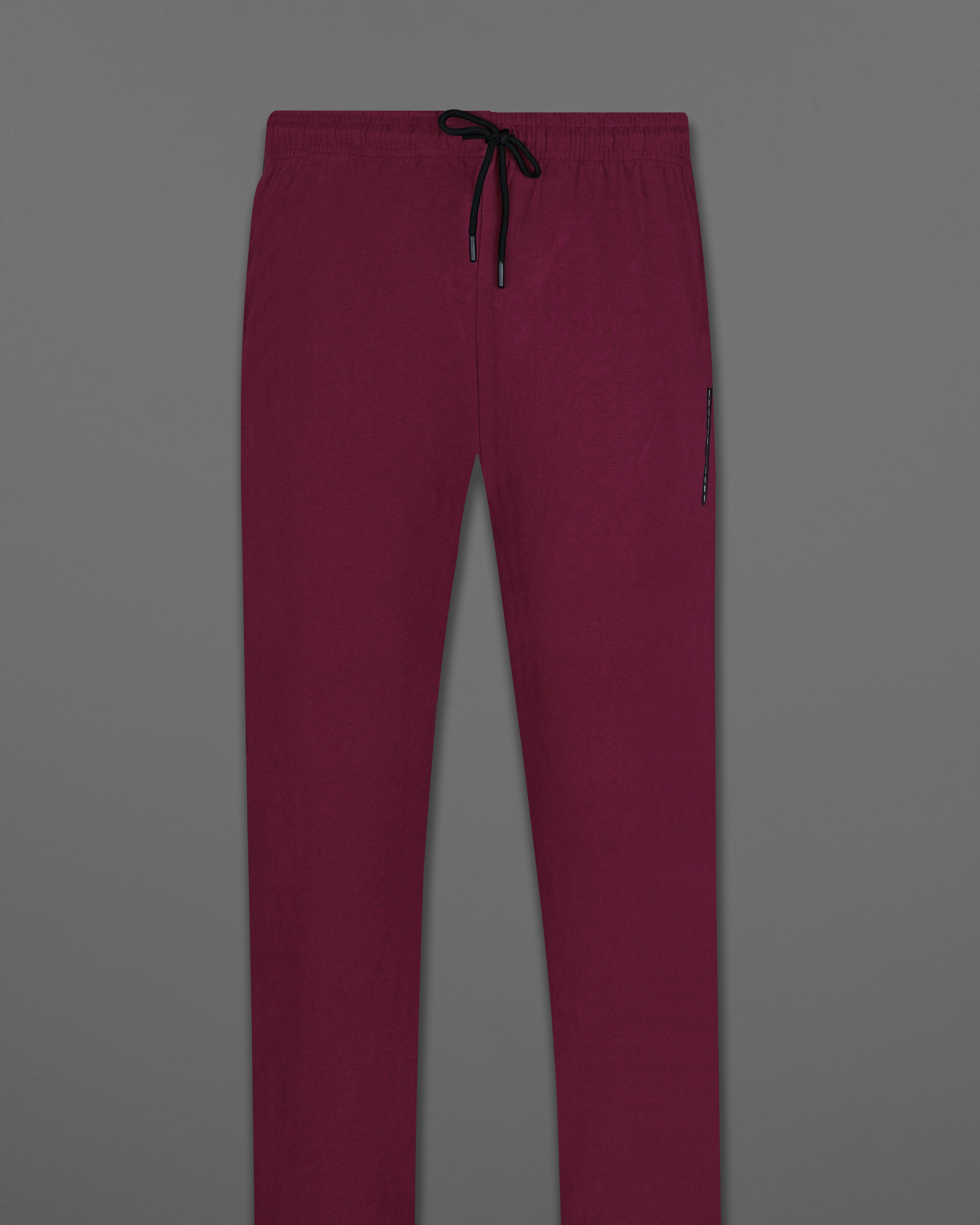 Bordeaux Maroon Plain-Solid Premium Cotton Lounge Pants For Men