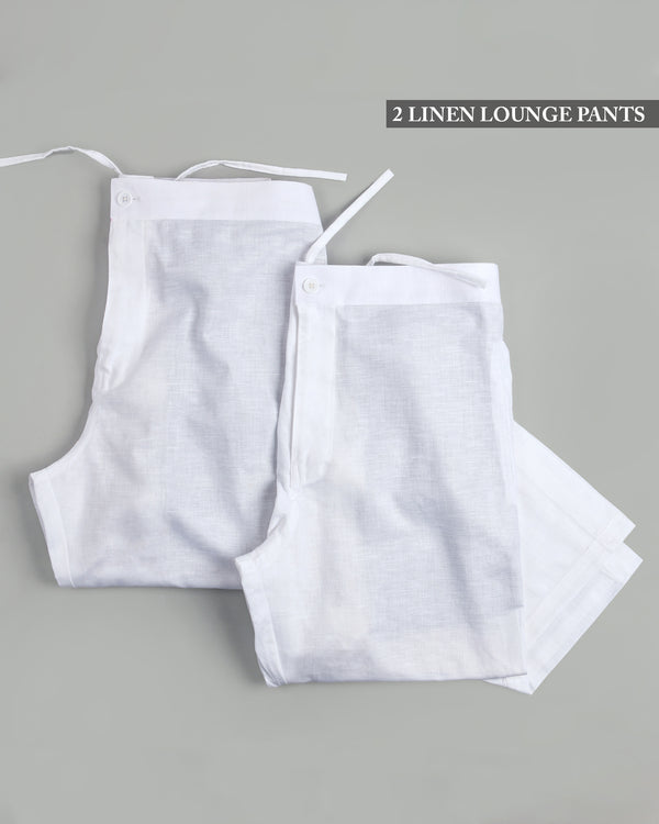 Two White Premium Linen Lounge Pants LP079-28, LP079-30, LP079-32, LP079-34, LP079-36, LP079-38, LP079-40, LP079-42, LP079-44