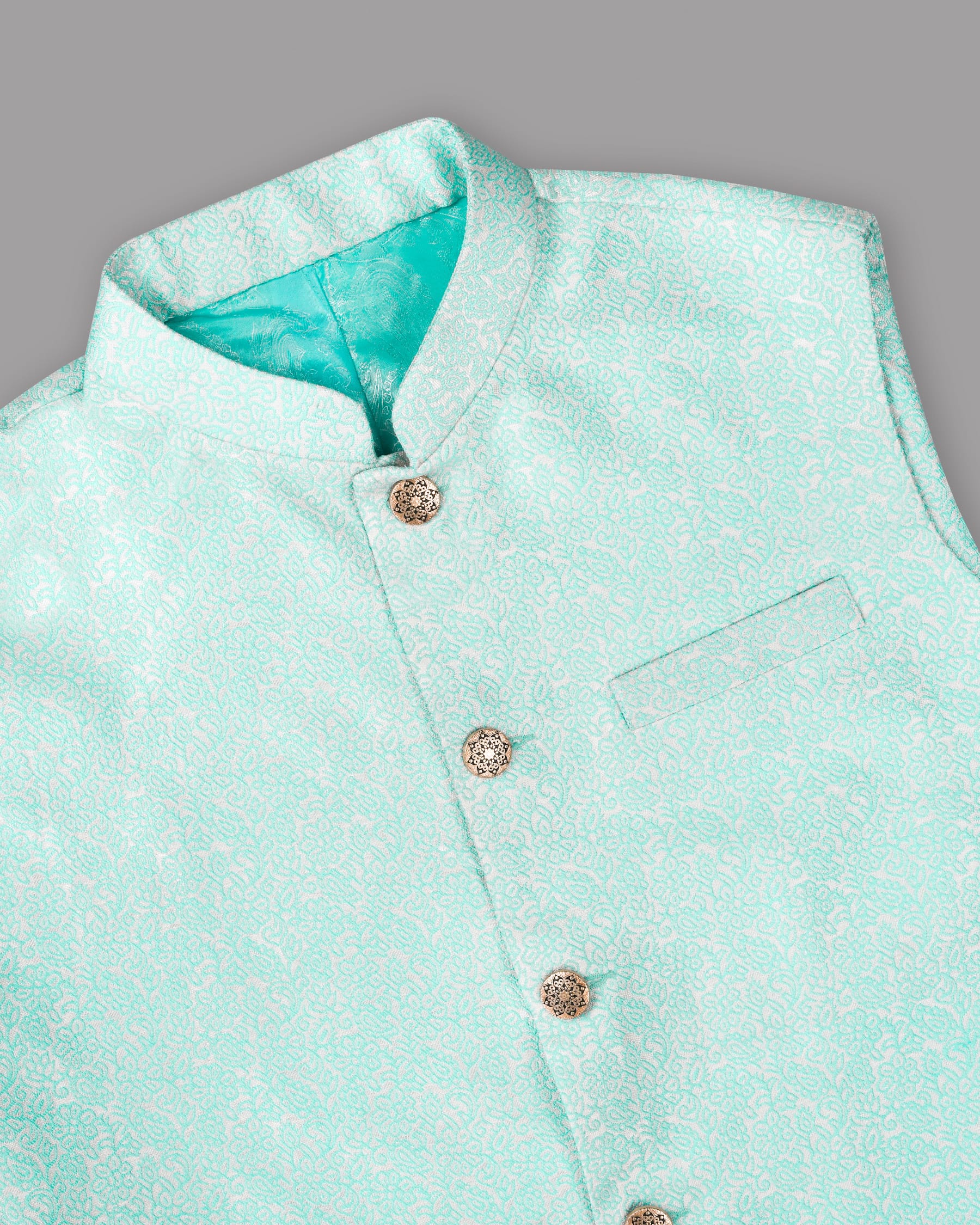 Sky with Tonal Paisleys Jacquard Designer Nehru Jacket