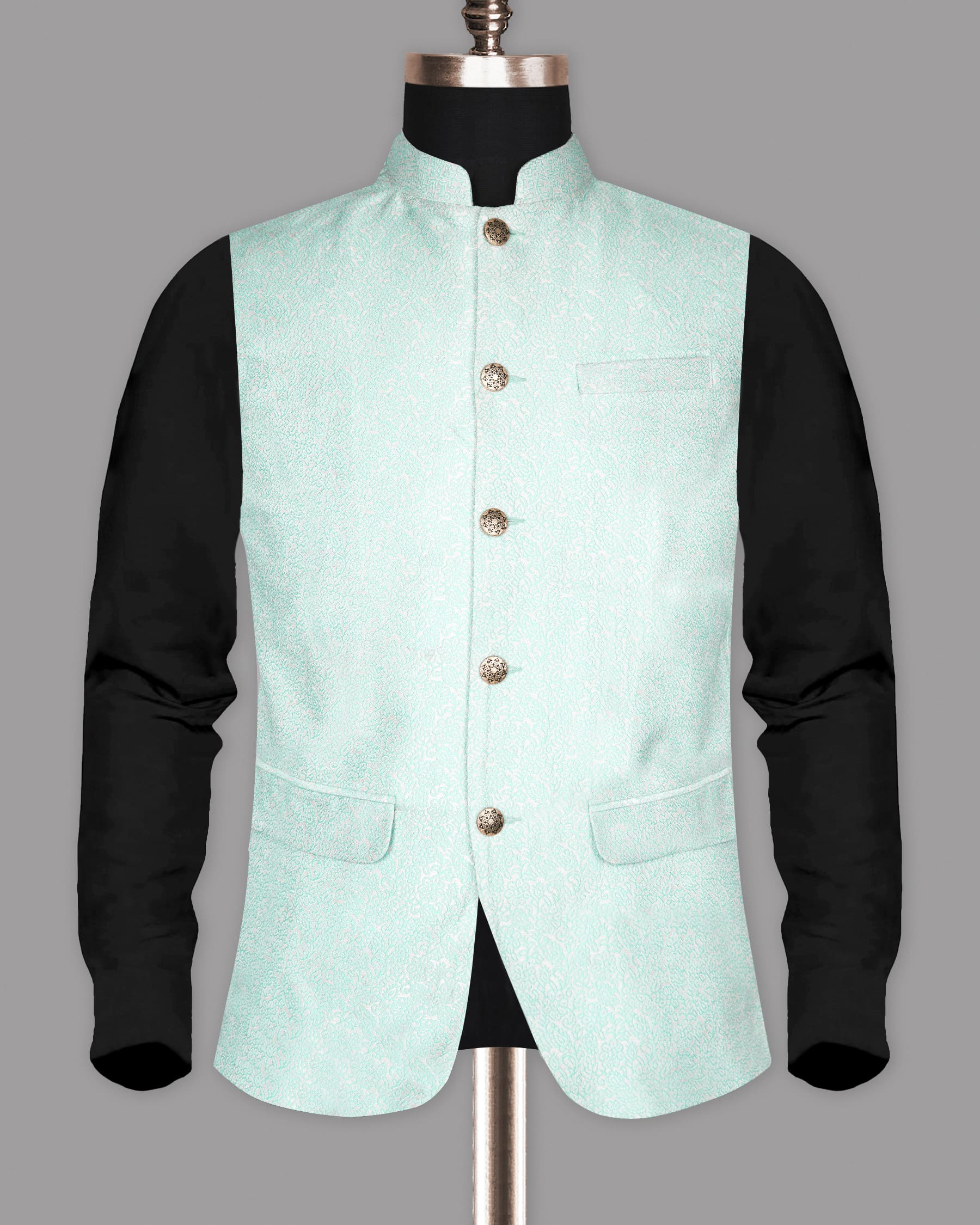 Sky with Tonal Paisleys Jacquard Designer Nehru Jacket