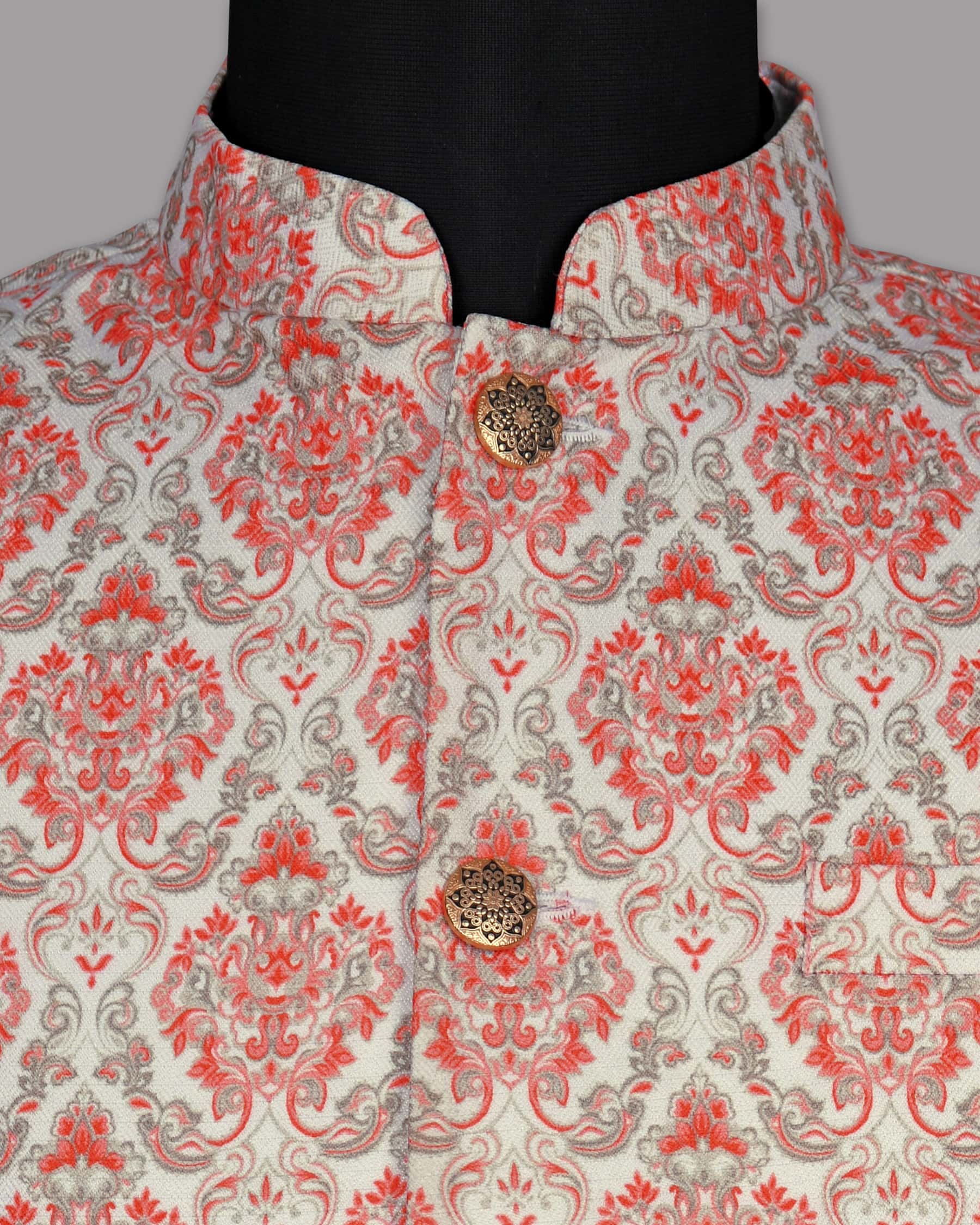 Peach with Olive Ancient Fort Art Print Premium Designer Nehru Jacket