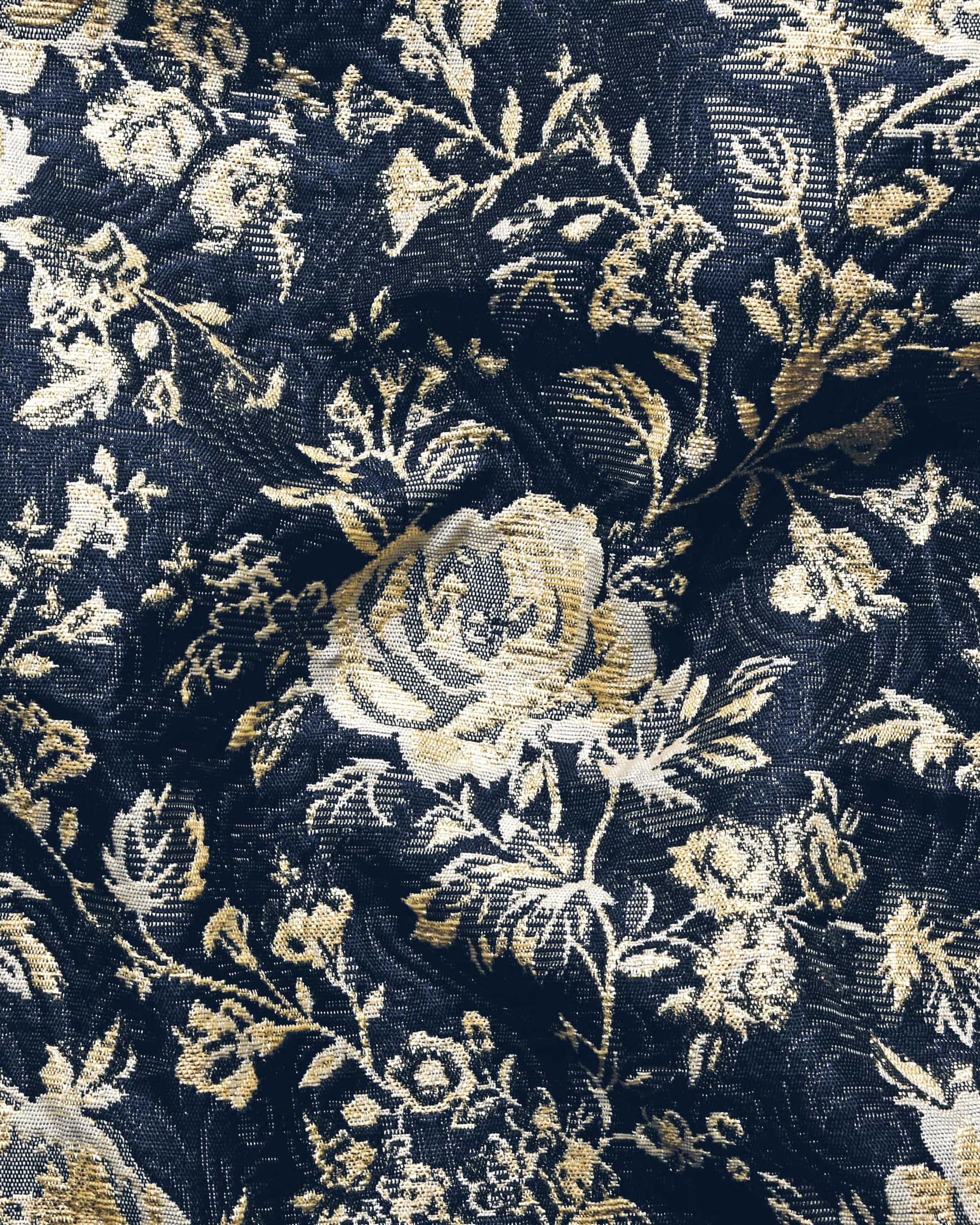 Navy with Golden Flower Jacquard Designer Nehru Jacket