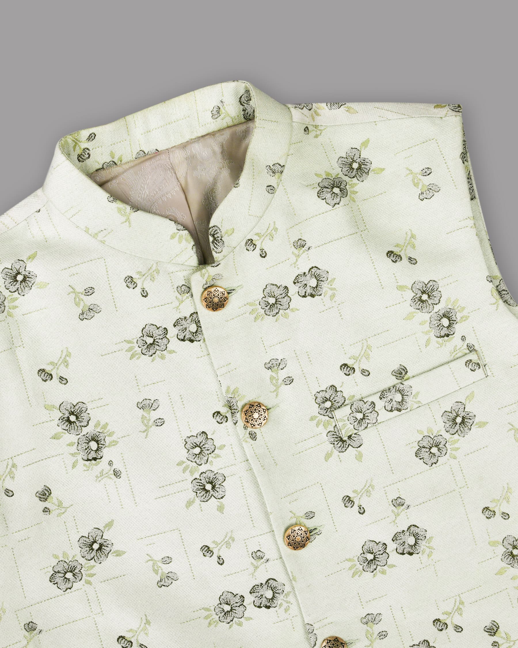 Light Mint with Metal Flower Jacquard Designer Nehru Jacket