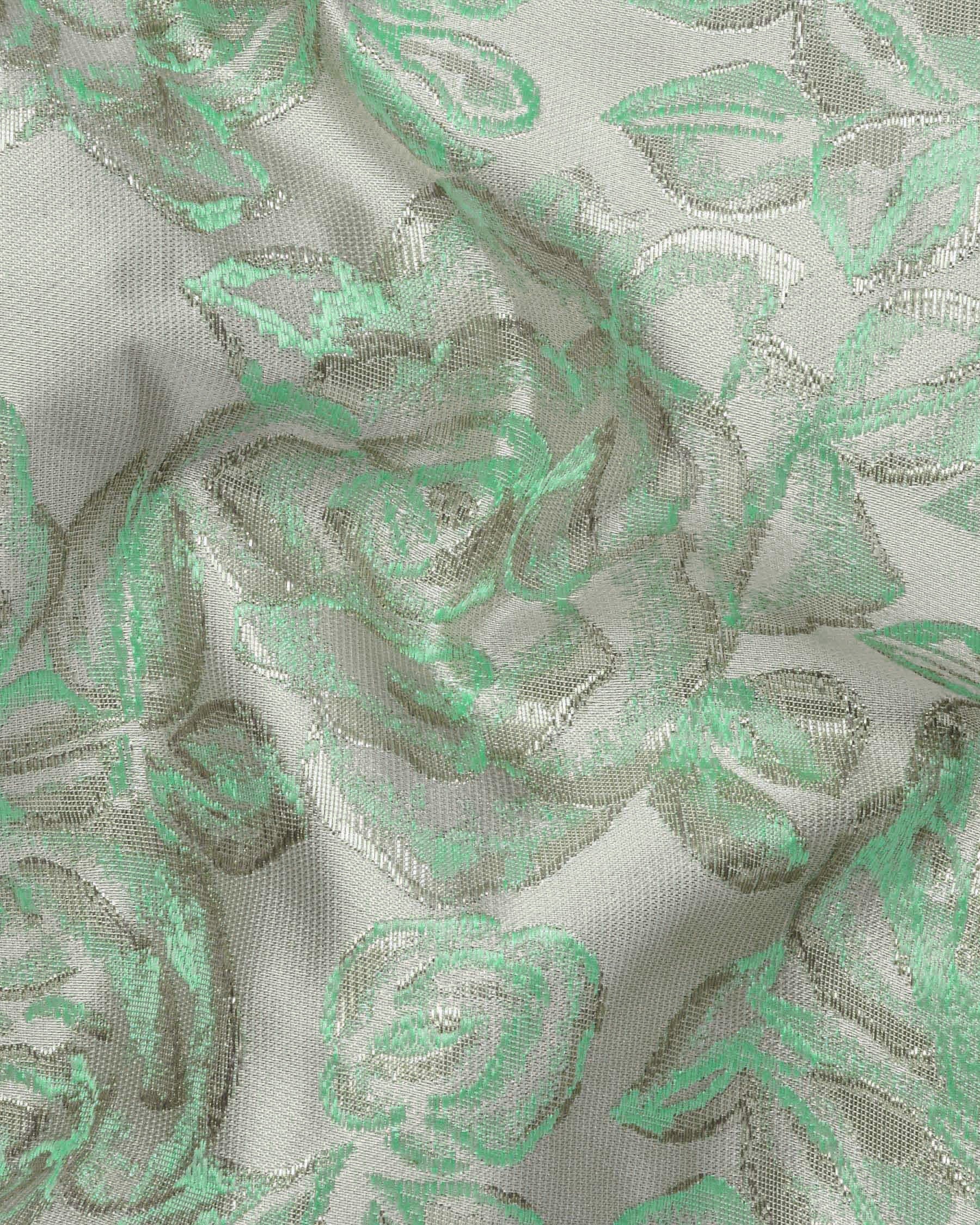 Mint with Silver Threading and Rose Jacquard Textured Designer Nehru Jacket