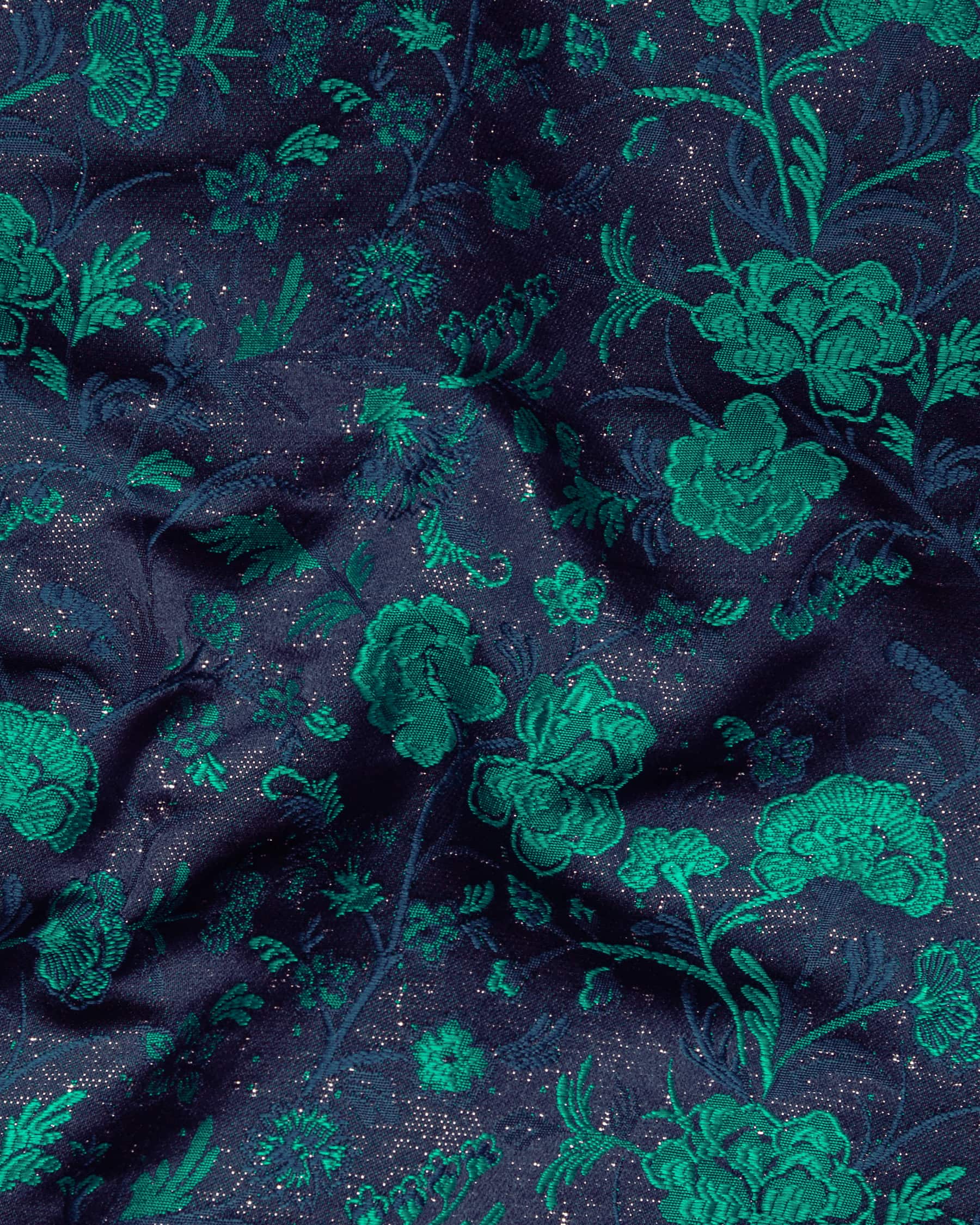 Navy with Tonal and Turquois Floral Jacquard Designer Nehru Jacket