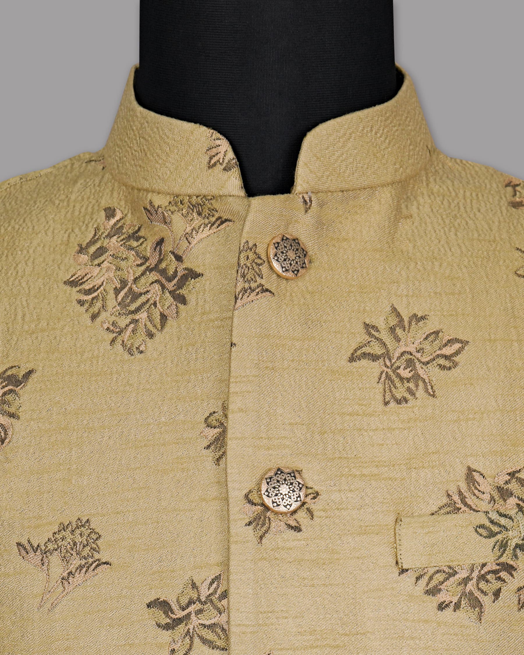 Peanut Brown Motif Jacquard Premium Designer Nehru Jacket