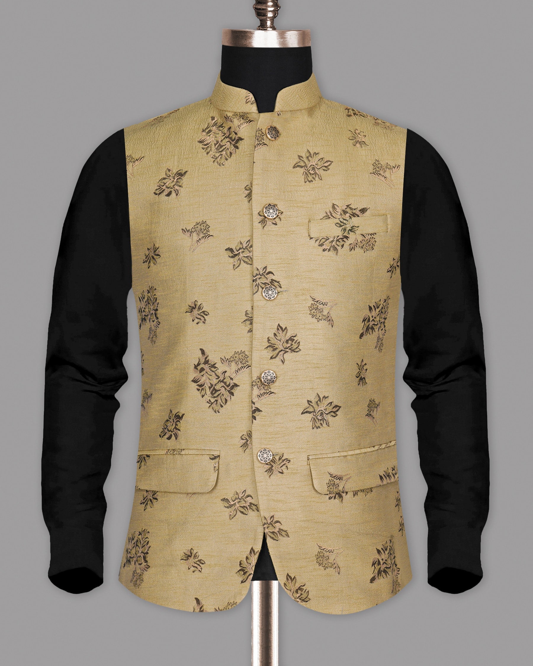 Peanut Brown Motif Jacquard Premium Designer Nehru Jacket