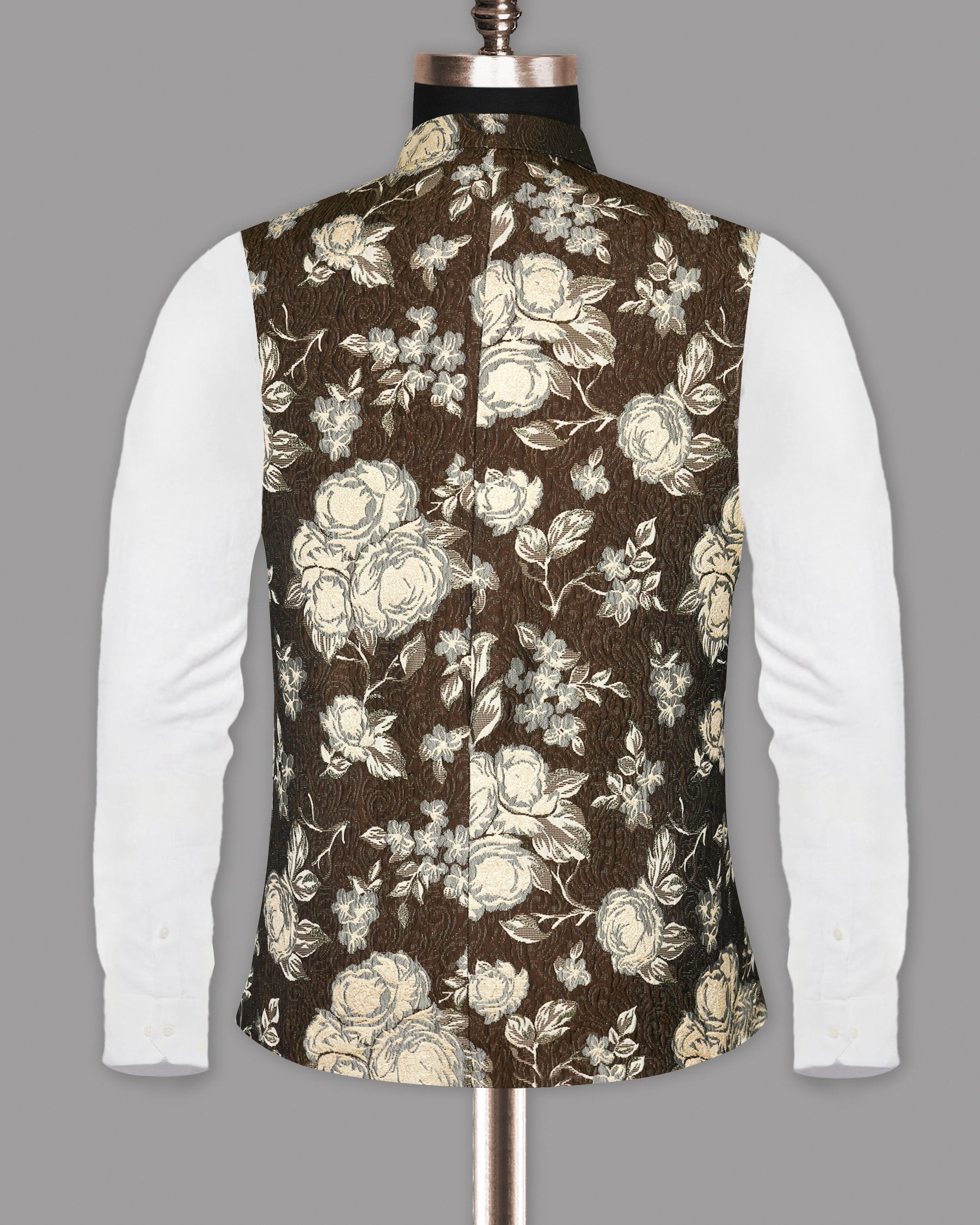 Chocolate Brown with Metal Threading Jacquard Designer Nehru Jacket