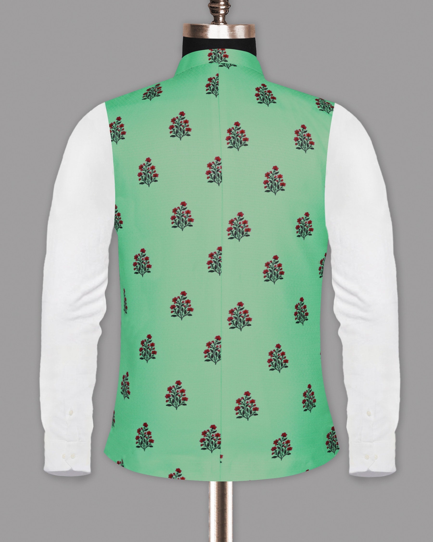 Turquois Flower Patterned and Subtle Textured Designer Nehru Jacket