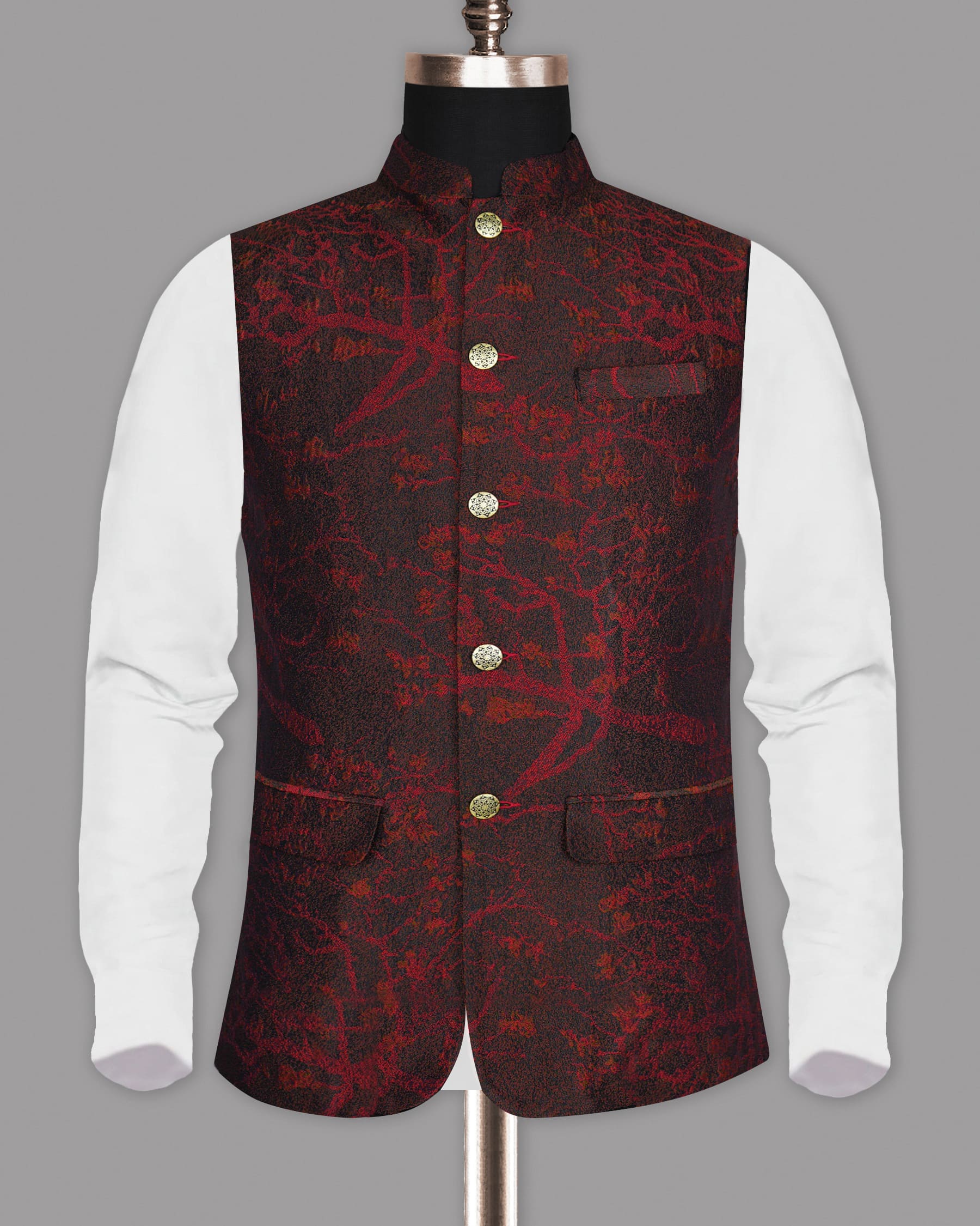 Maroon Abstract Jacquard Designer Nehru Jacket